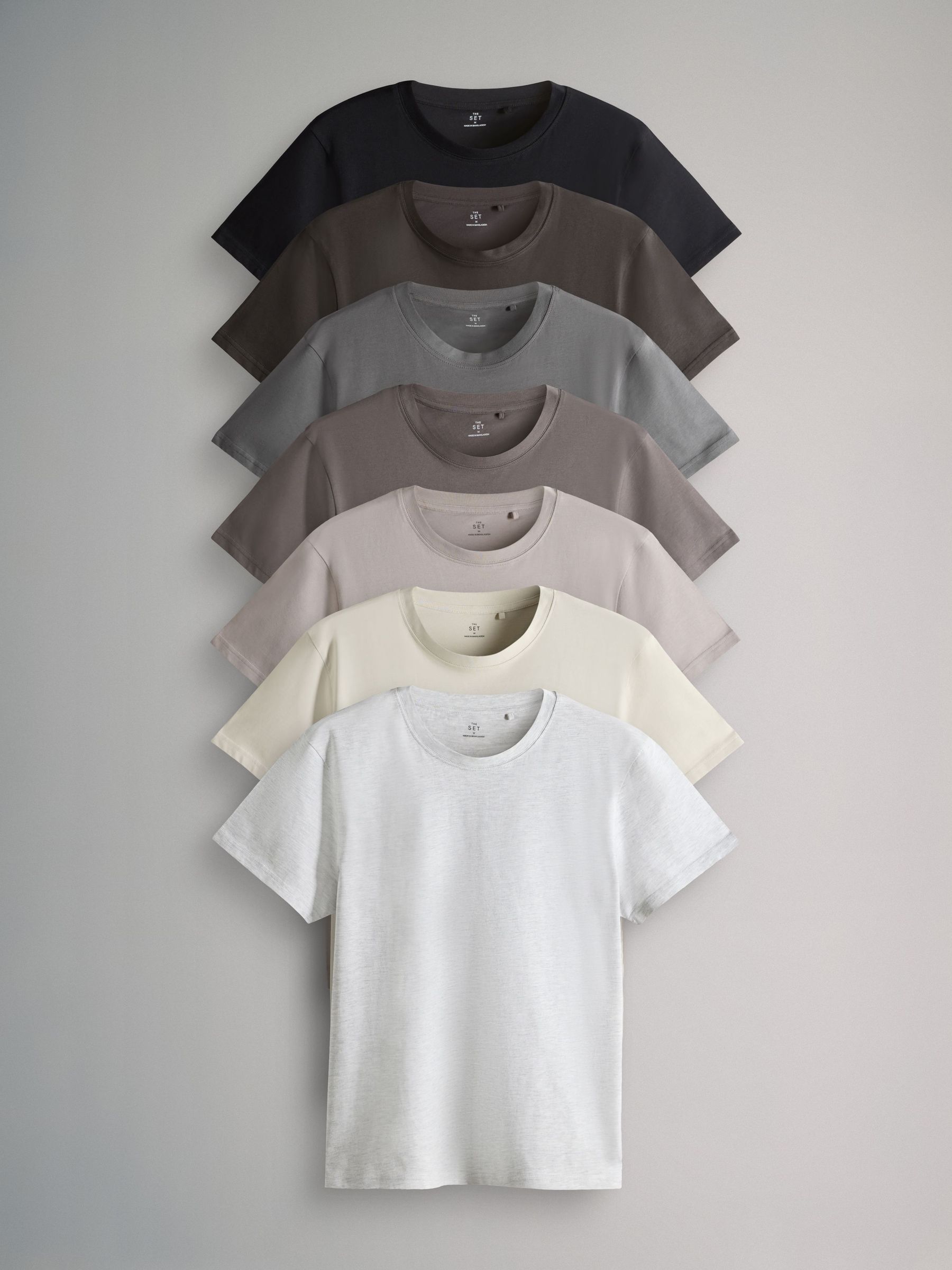 Black/Brown/Grey/White - 7 Pack Regular Short Sleeve Cotton T-Shirts (F59548) | £28