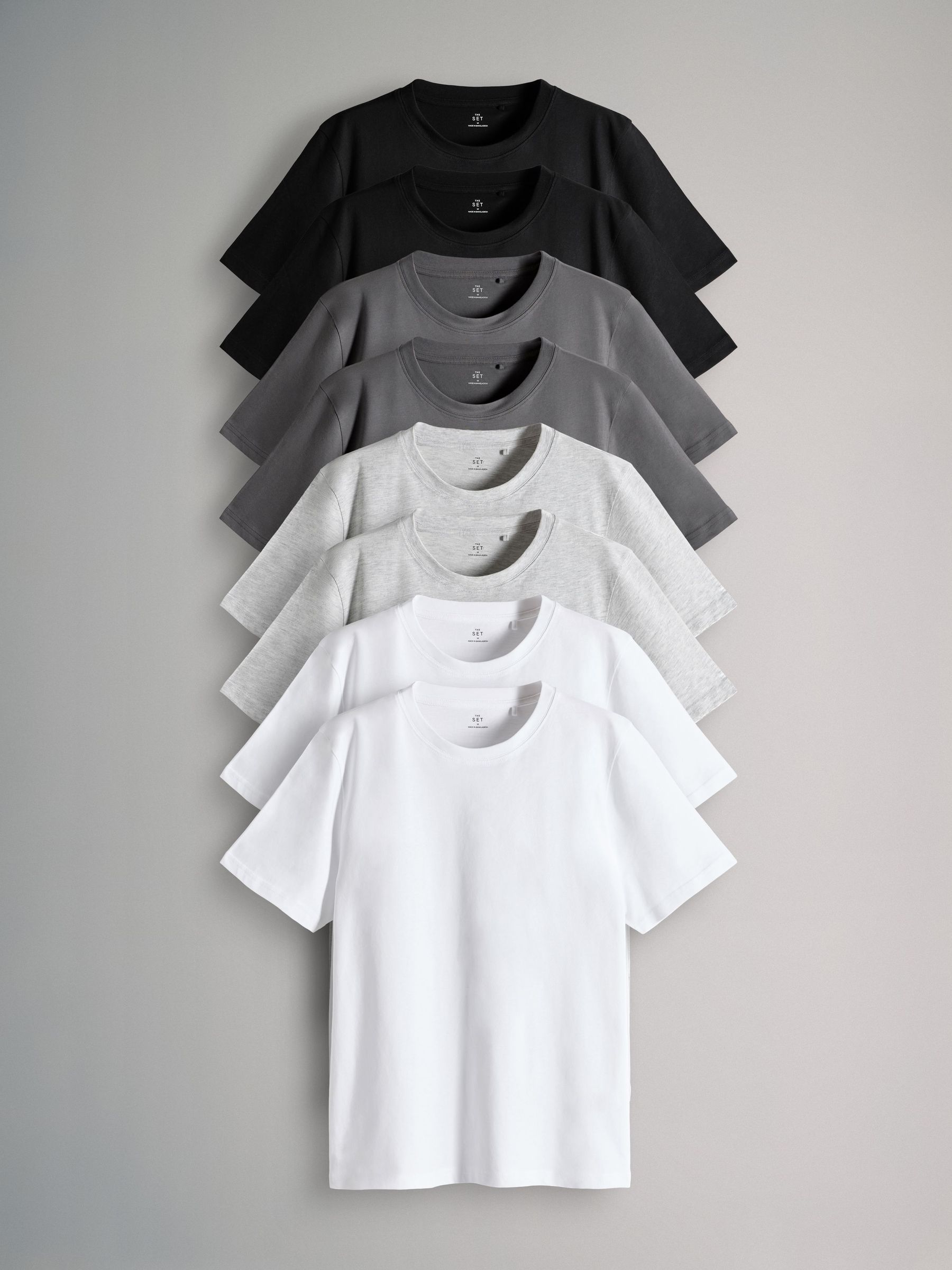 Black/Grey/White - 8 Pack Regular Short Sleeve Cotton T-Shirts (F59549) | £38