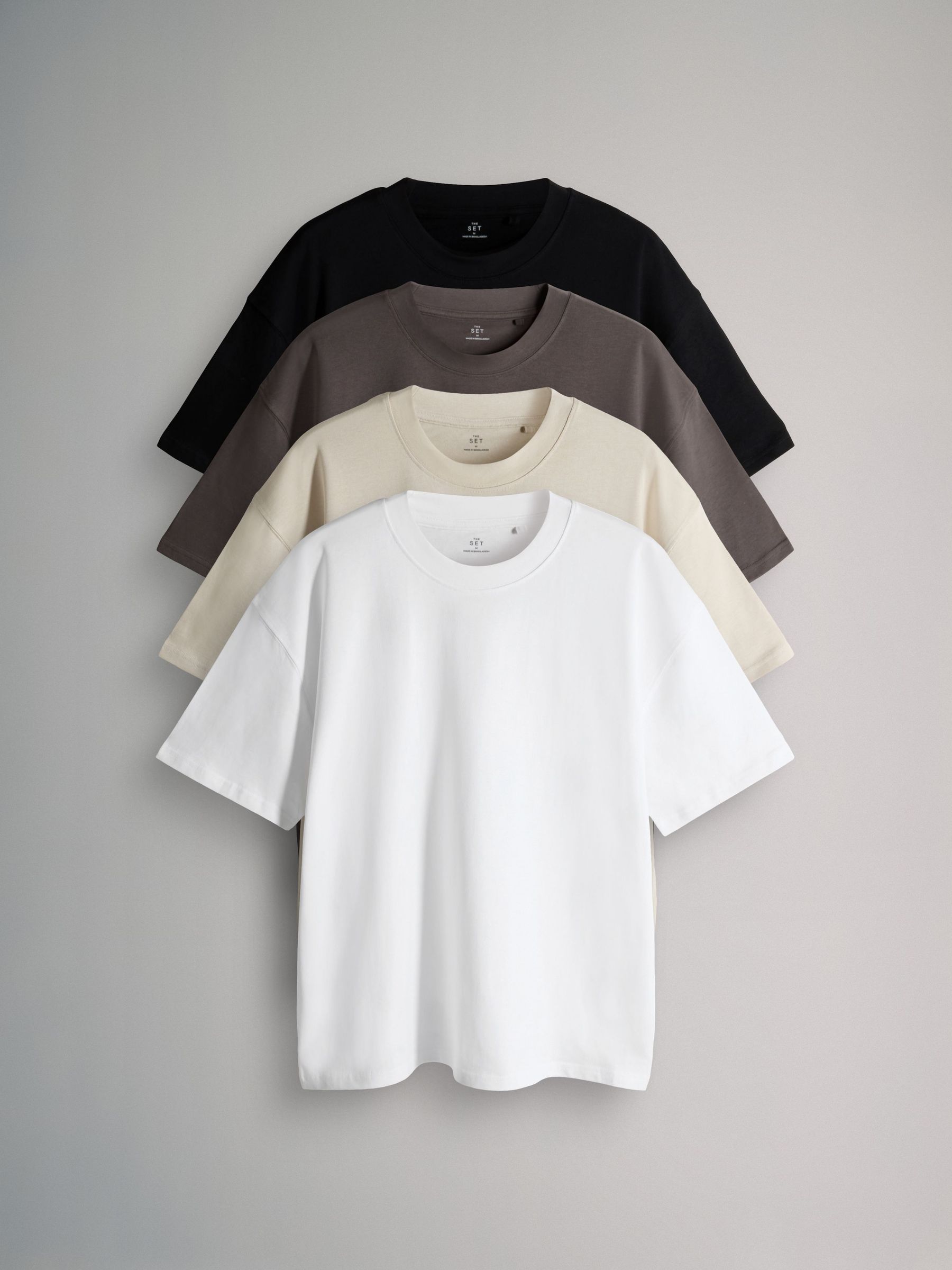 Black Grey White - Oversized Fit - 4 Pack Short Sleeve Cotton T-Shirts (F59576) | £28
