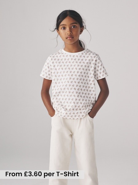 Pink/White - 5 Pack Regular Short Sleeve Cotton T-Shirts (F59644) | £18 - £22