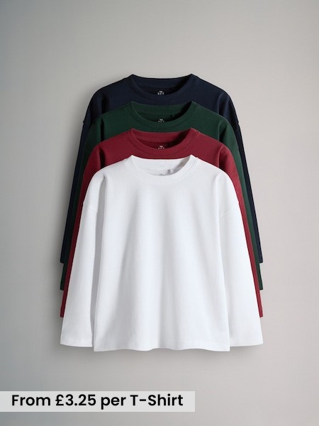 4 Pack Oversized Long Sleeve Cotton T-Shirts (F59648) | £13 - £17