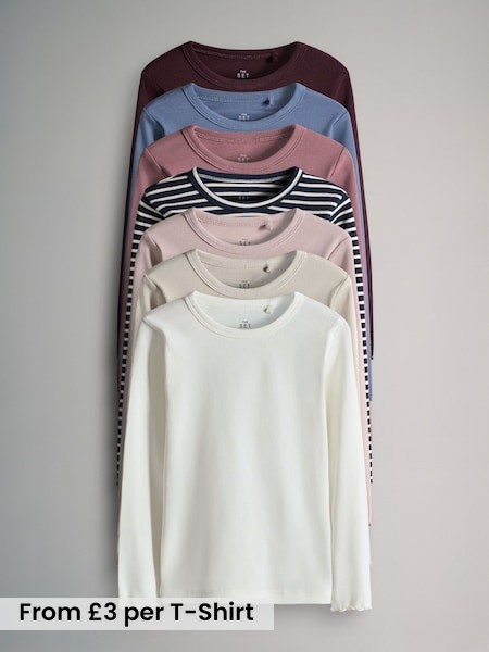 7 Pack Long Sleeve Rib Cotton T-Shirts (F59655) | £21 - £33