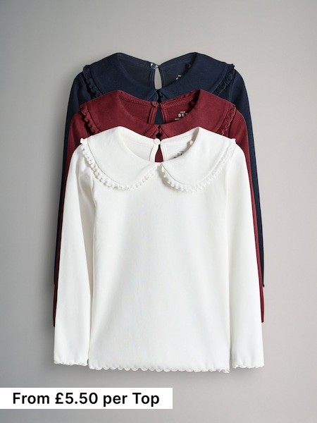 Navy/Dark Red/Cream - 4 Pack Long Sleeve Rib Collar Tops (F59658) | £16.50 - £20