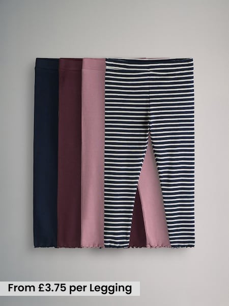 Navy Blue/Red/Pink/Stripe - 4 Pack Rib Cotton Leggings (F59660) | £15 - £19