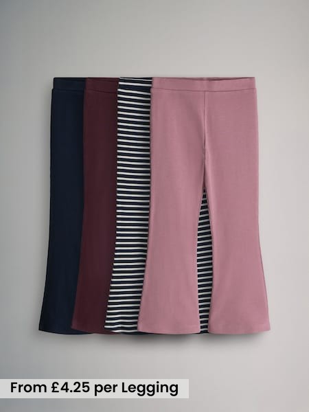 Navy Blue/Red/Pink/Breton Stripe - 4 Pack Flared Rib Cotton Leggings (F59662) | £17 - £23