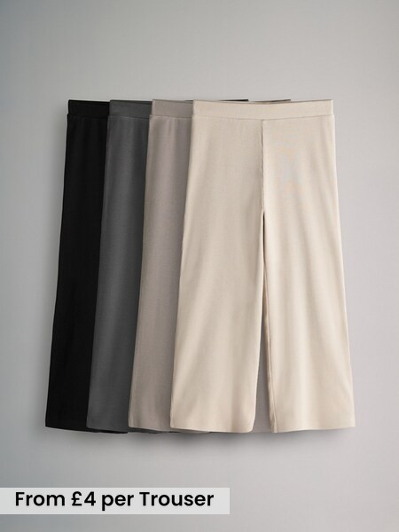 4 Pack Cotton Rib Wide Leg Trousers (F59683) | £16 - £22
