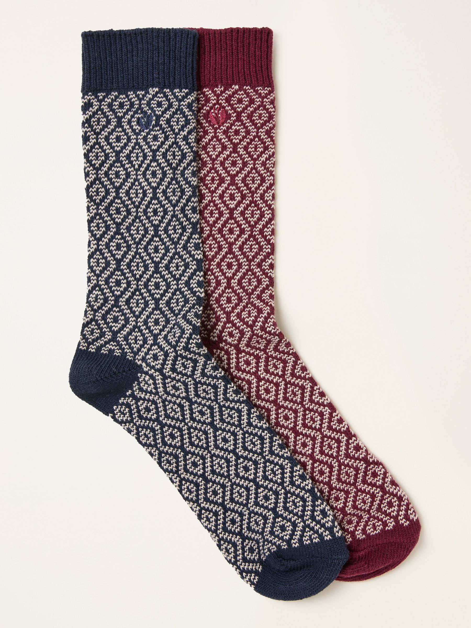 Burgundy Red 2 Pairs of Geo Socks (F60155) | £14