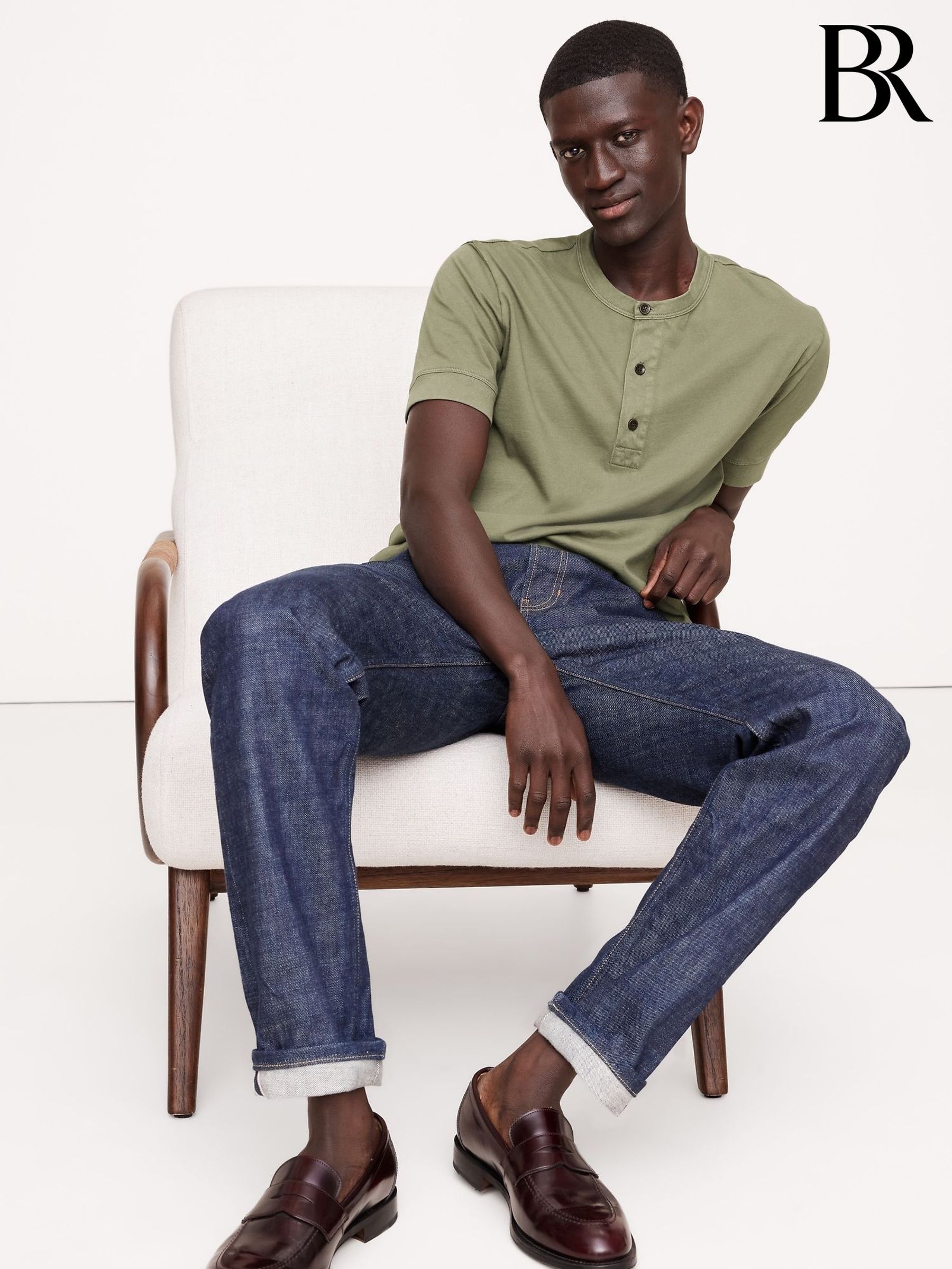 Banana Republic Green Soft Wash Henley T-Shirt (F60169) | £30