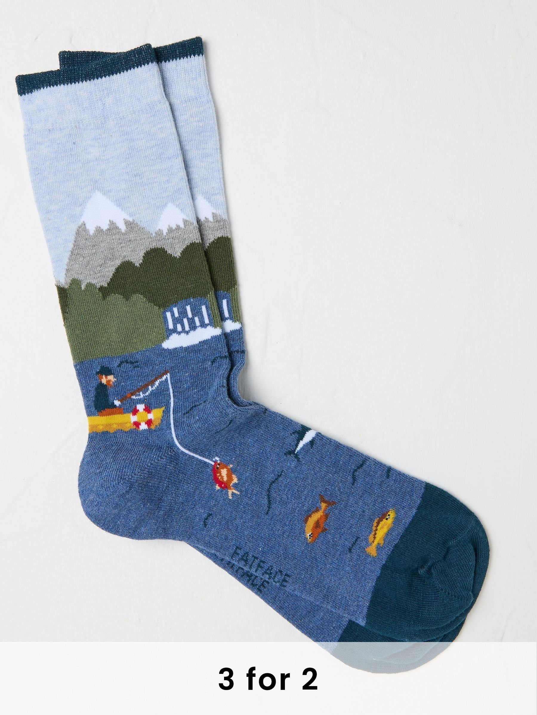 Blue Fishing Scene Socks (F60191) | £7.50