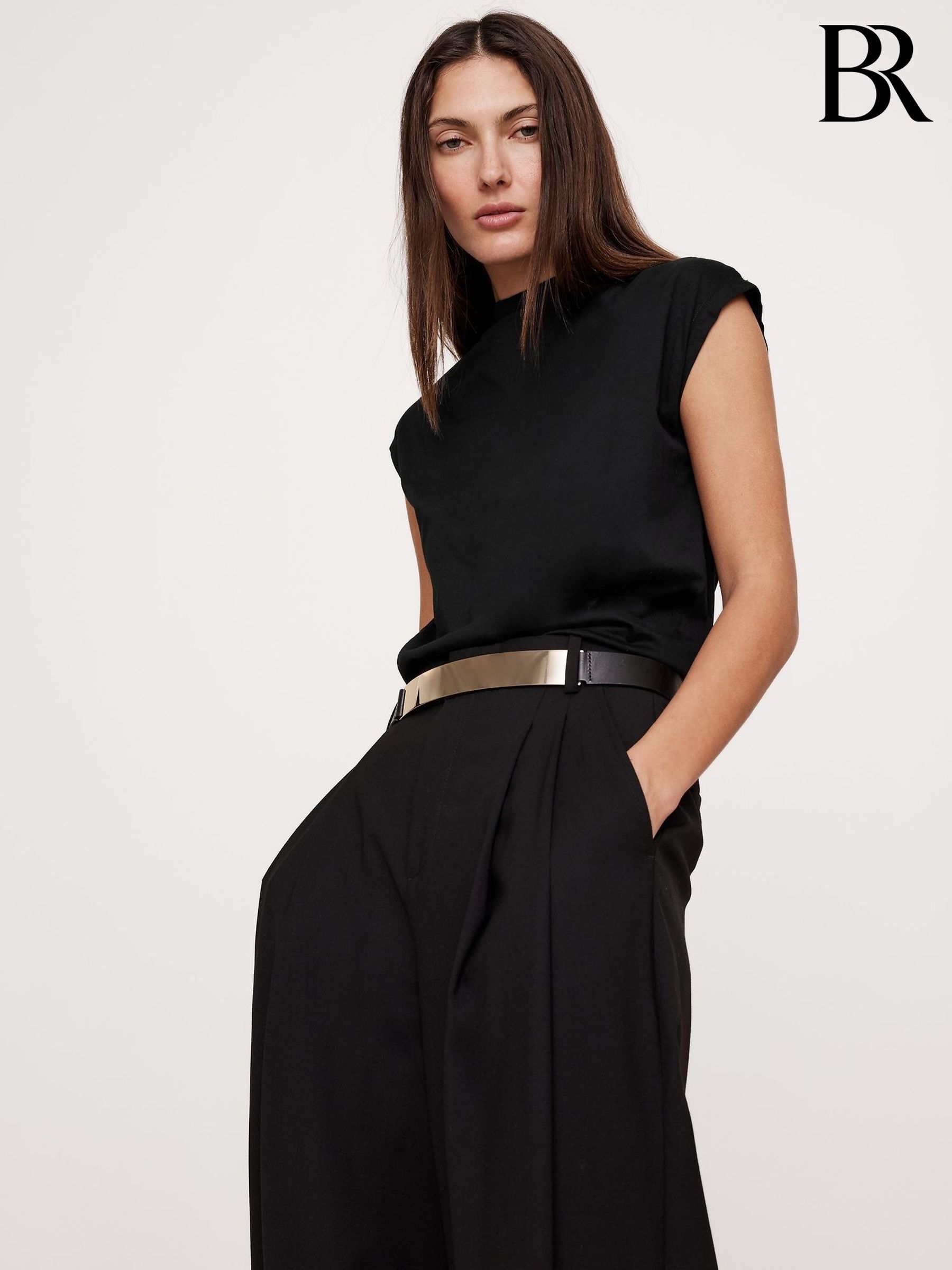 Banana Republic Black Silky Cotton Mock-Neck Top (F60413) | £30