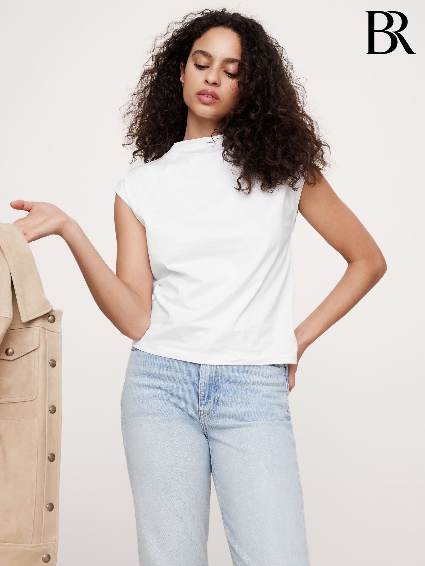 Banana Republic White Silky Cotton Mock-Neck Top (F60420) | £30