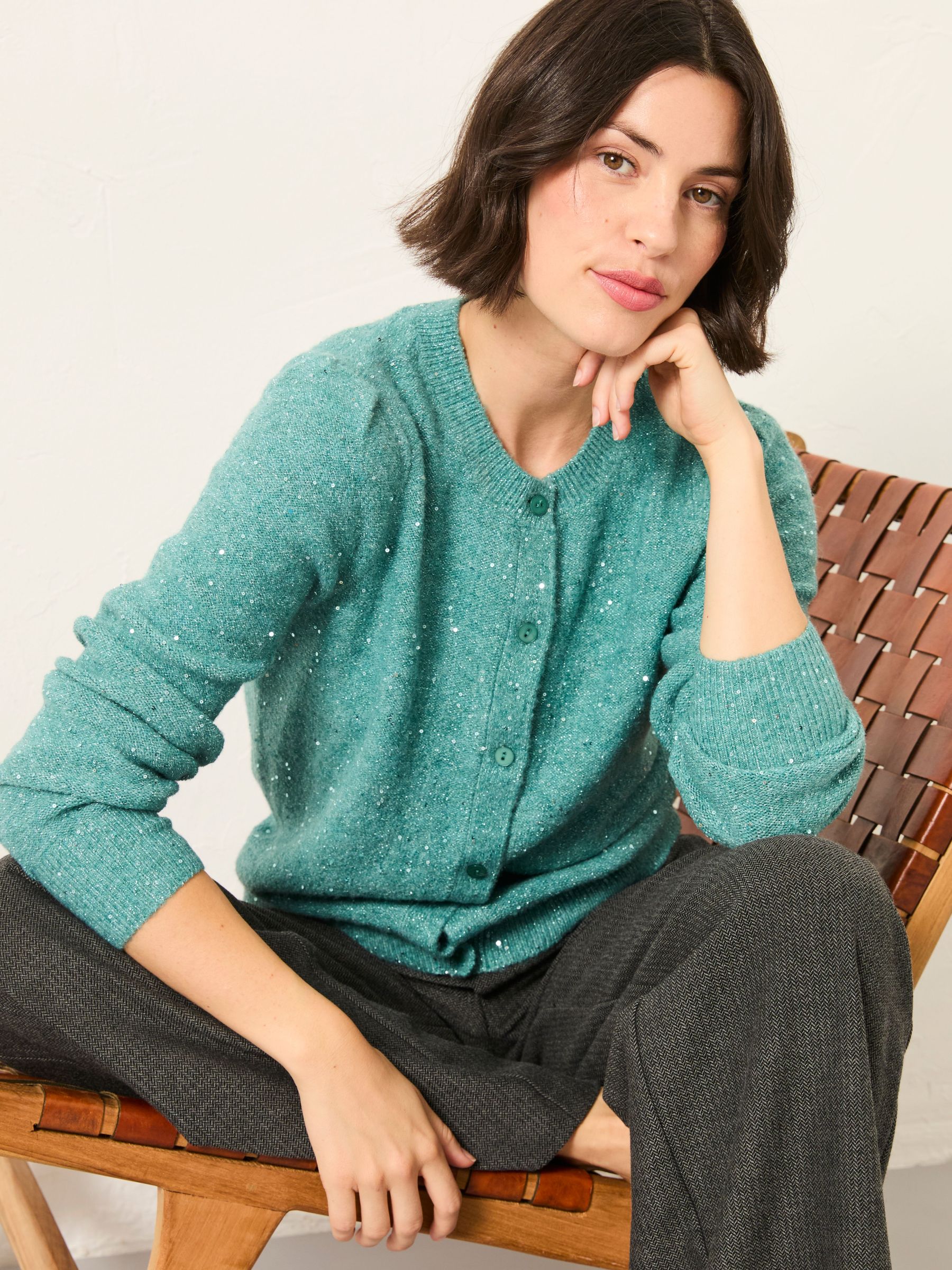 Jasmine Aqua Blue Sparkle Knitted Cardigan (F60583) | £58