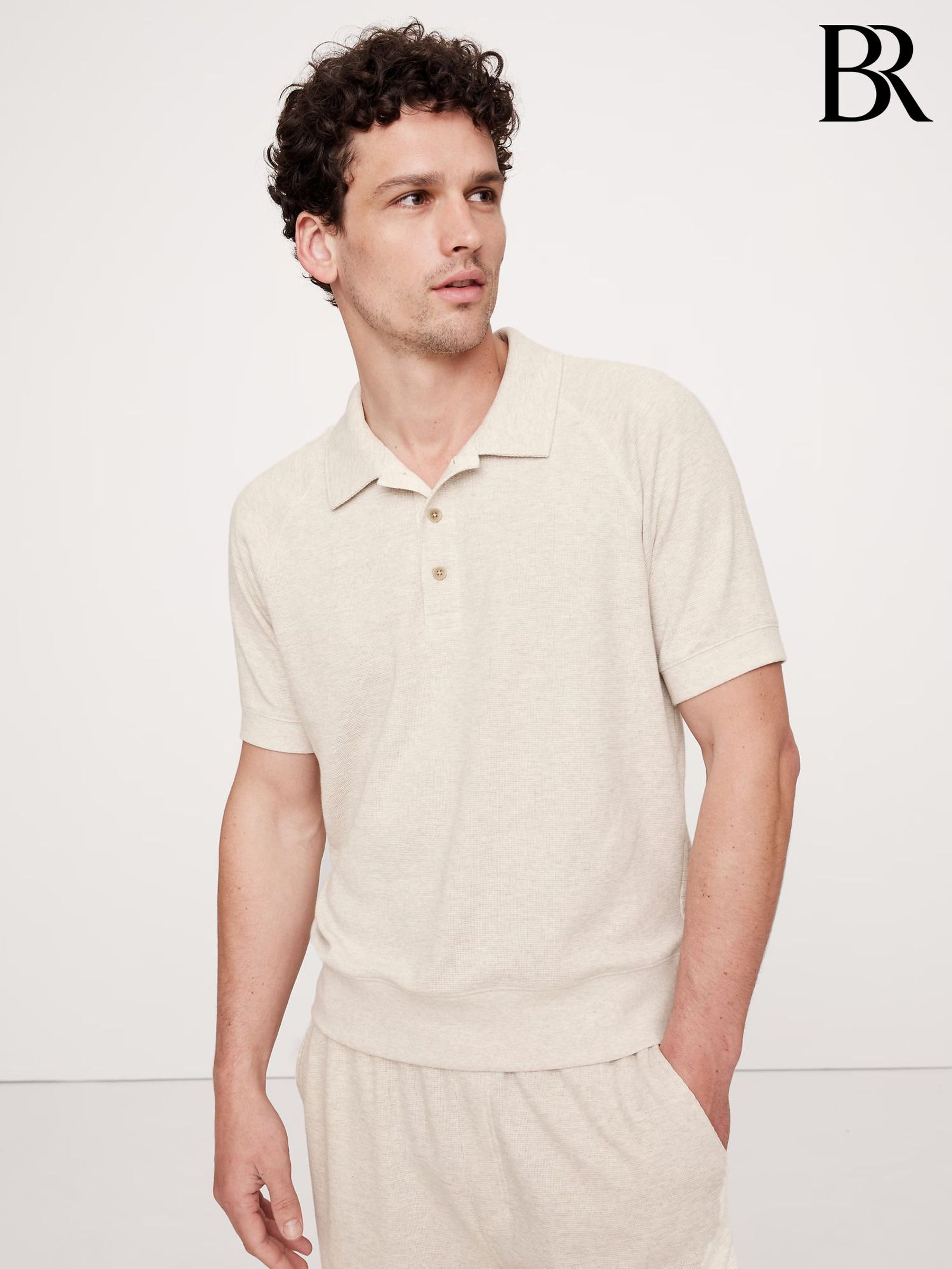 Banana Republic Beige Waffle Knit Polo Shirt (F61005) | £50
