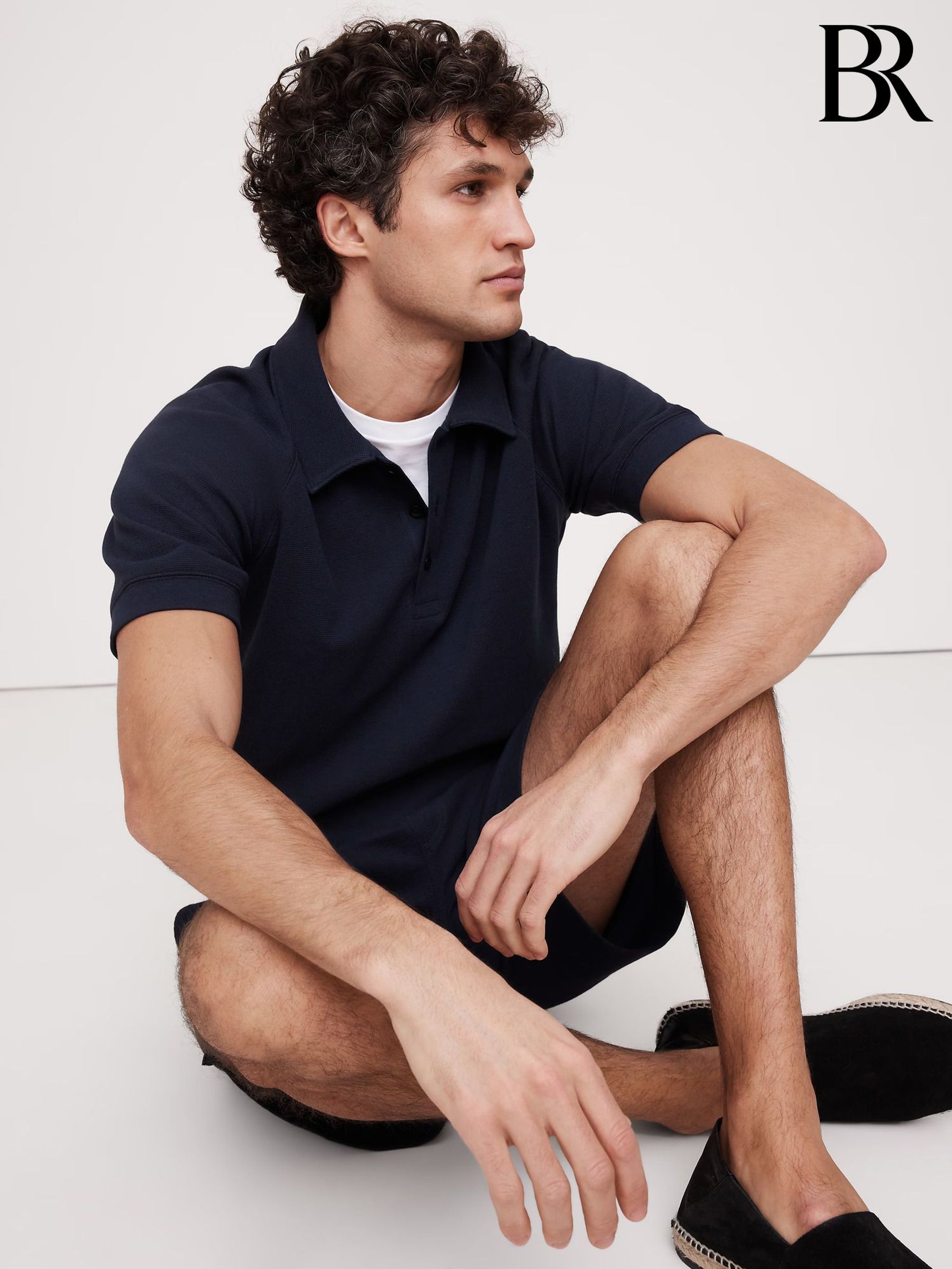 Banana Republic Navy Blue Waffle Knit Polo Shirt (F61006) | £50