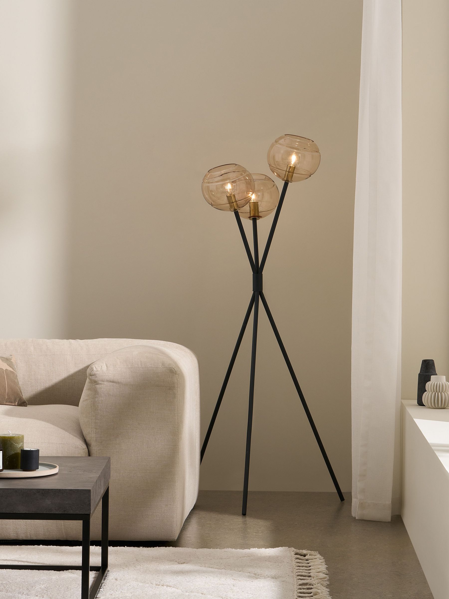 Mika Floor Lamp in Black/Champagne (F61526) | £199