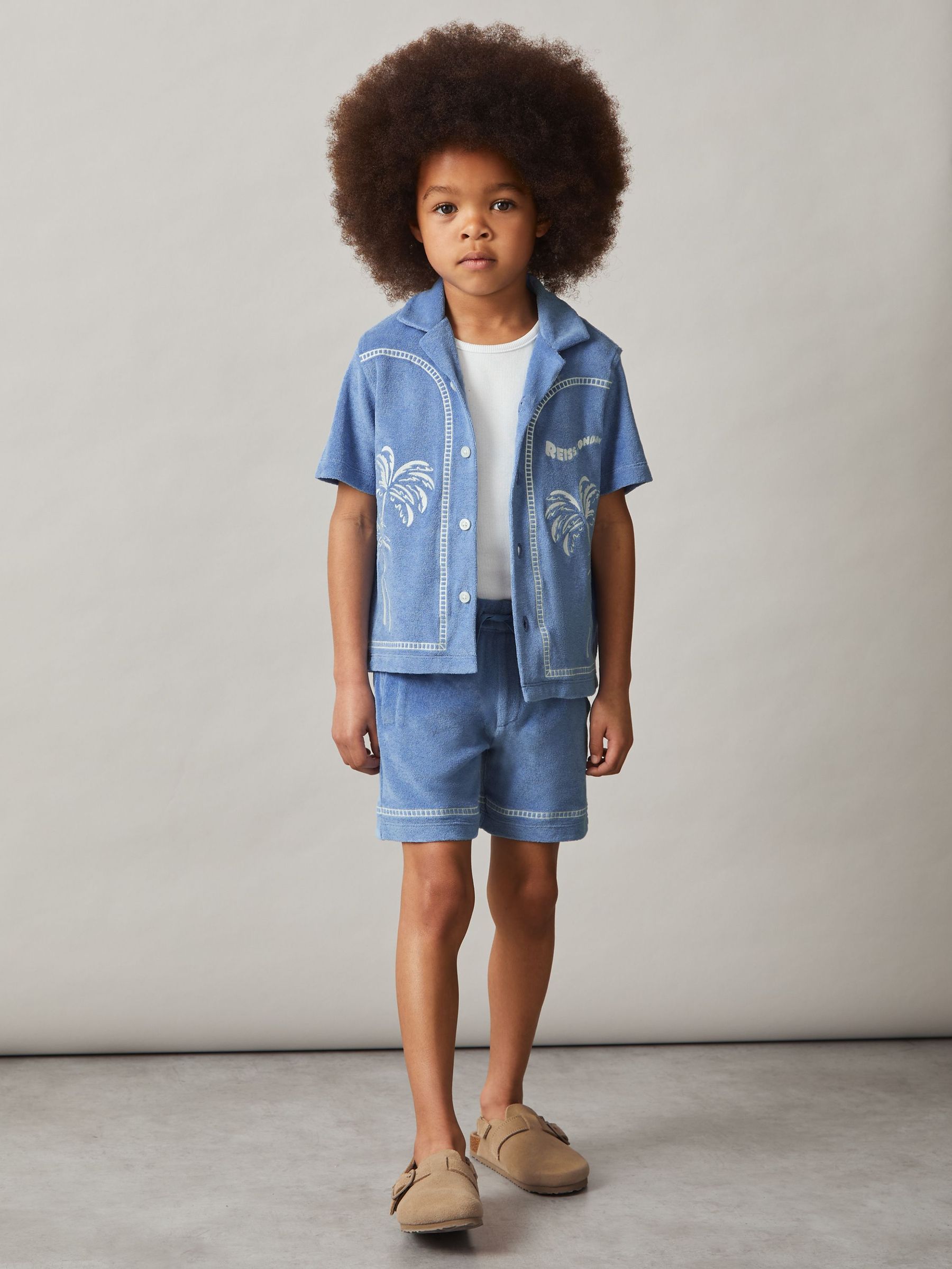 3-9 yrs Towelling Brand-Embroidered Shorts in Airforce Blue (F61543) | £38
