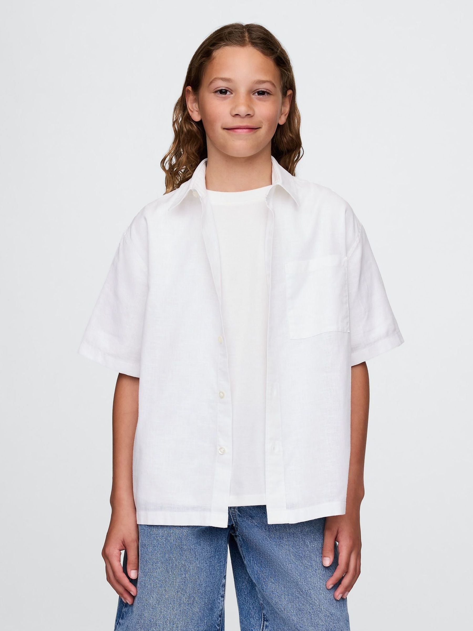 White Linen-Cotton Relaxed Shirt (4-13yrs) (F61729) | £22