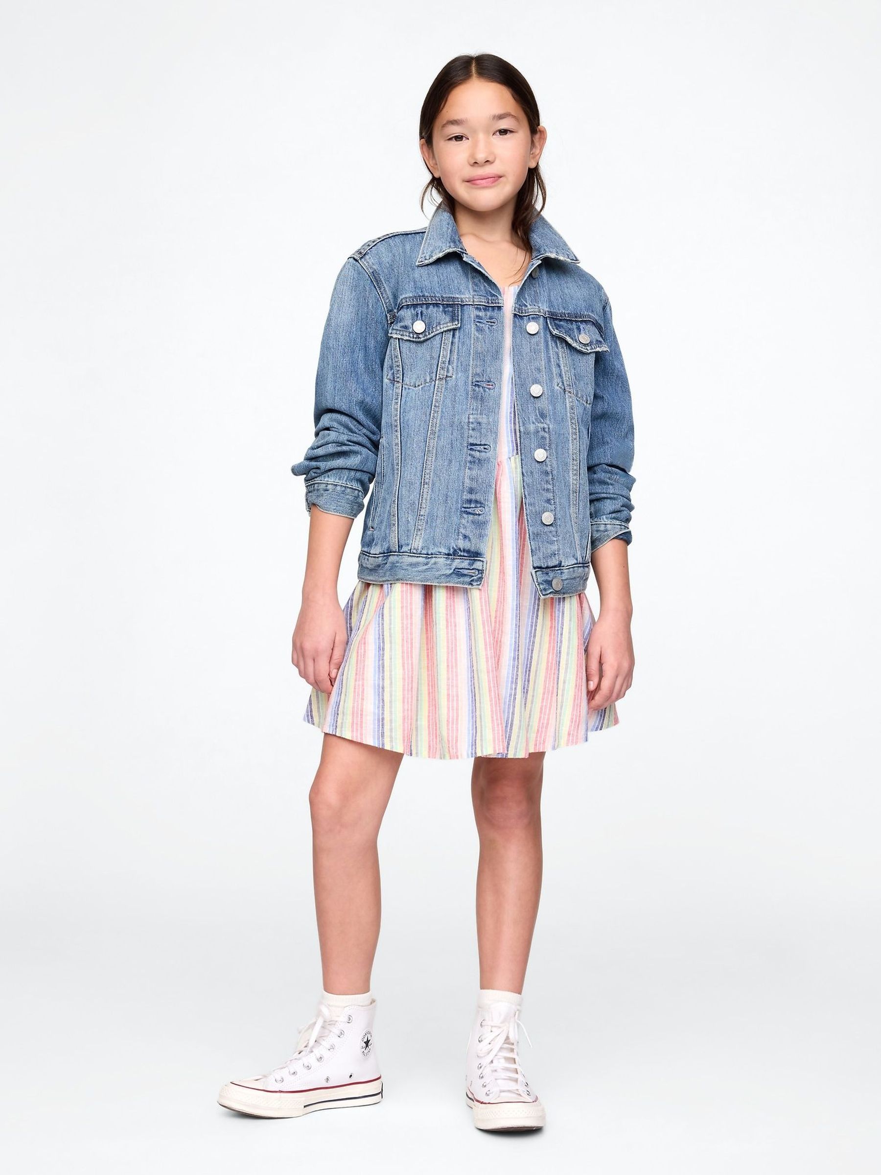 Multi/Cream Linen-Cotton Striped Dress (4-13yrs) (F61854) | £40