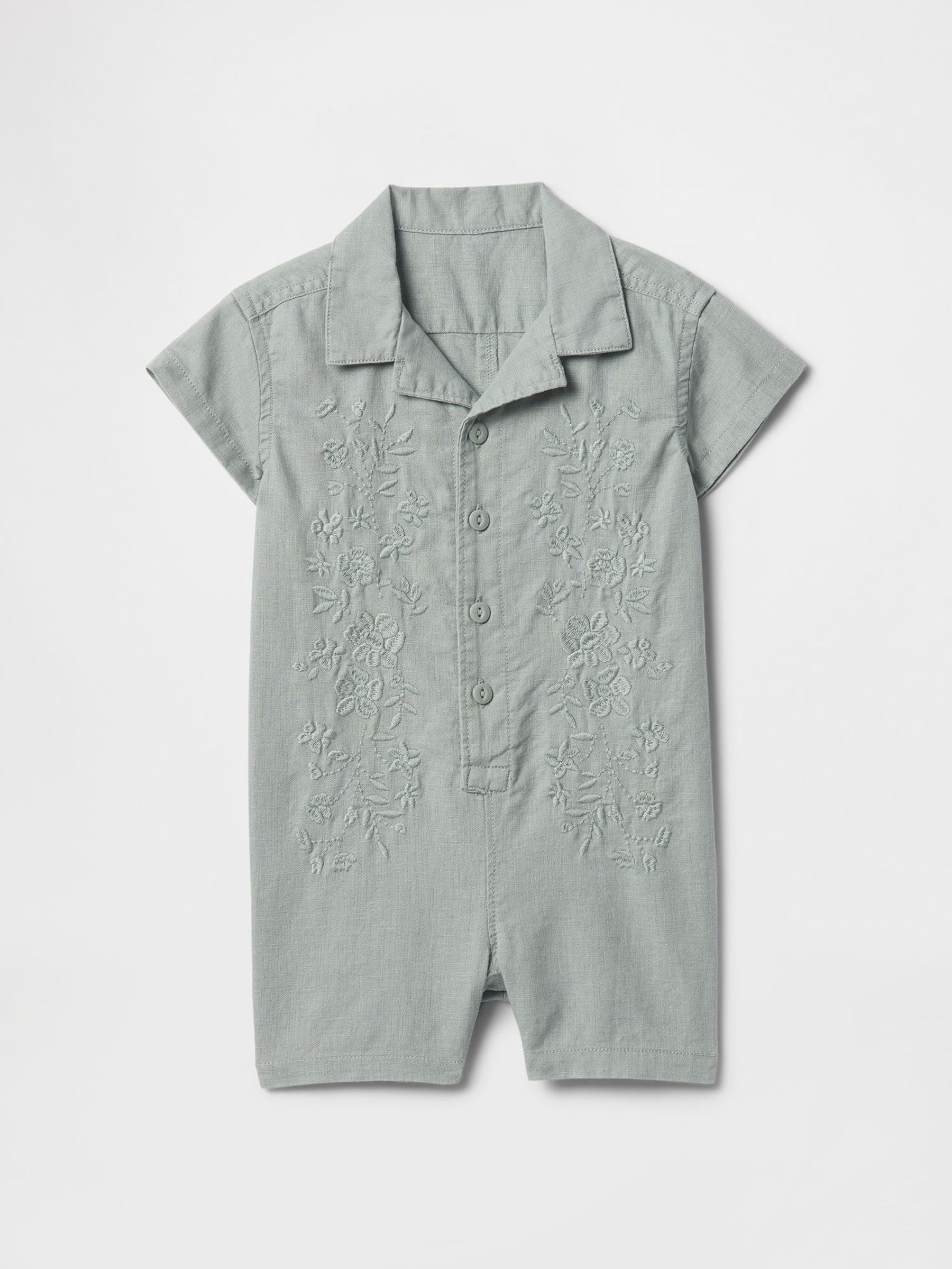Green Linen-Cotton Cabana Romper (Newborn-24mths) (F62260) | £25