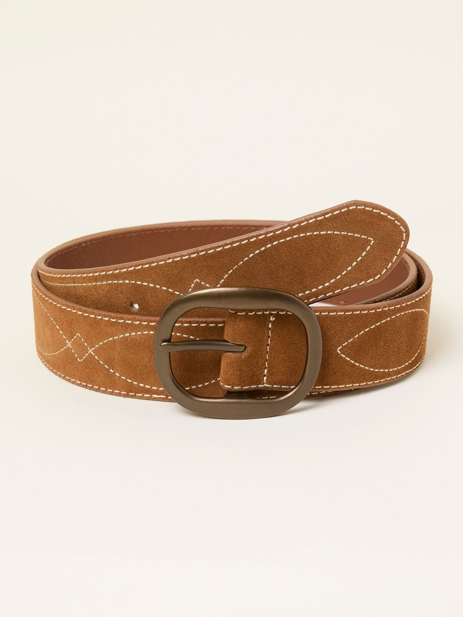 Tan Brown Suede Embroidered Belt (F63035) | £28