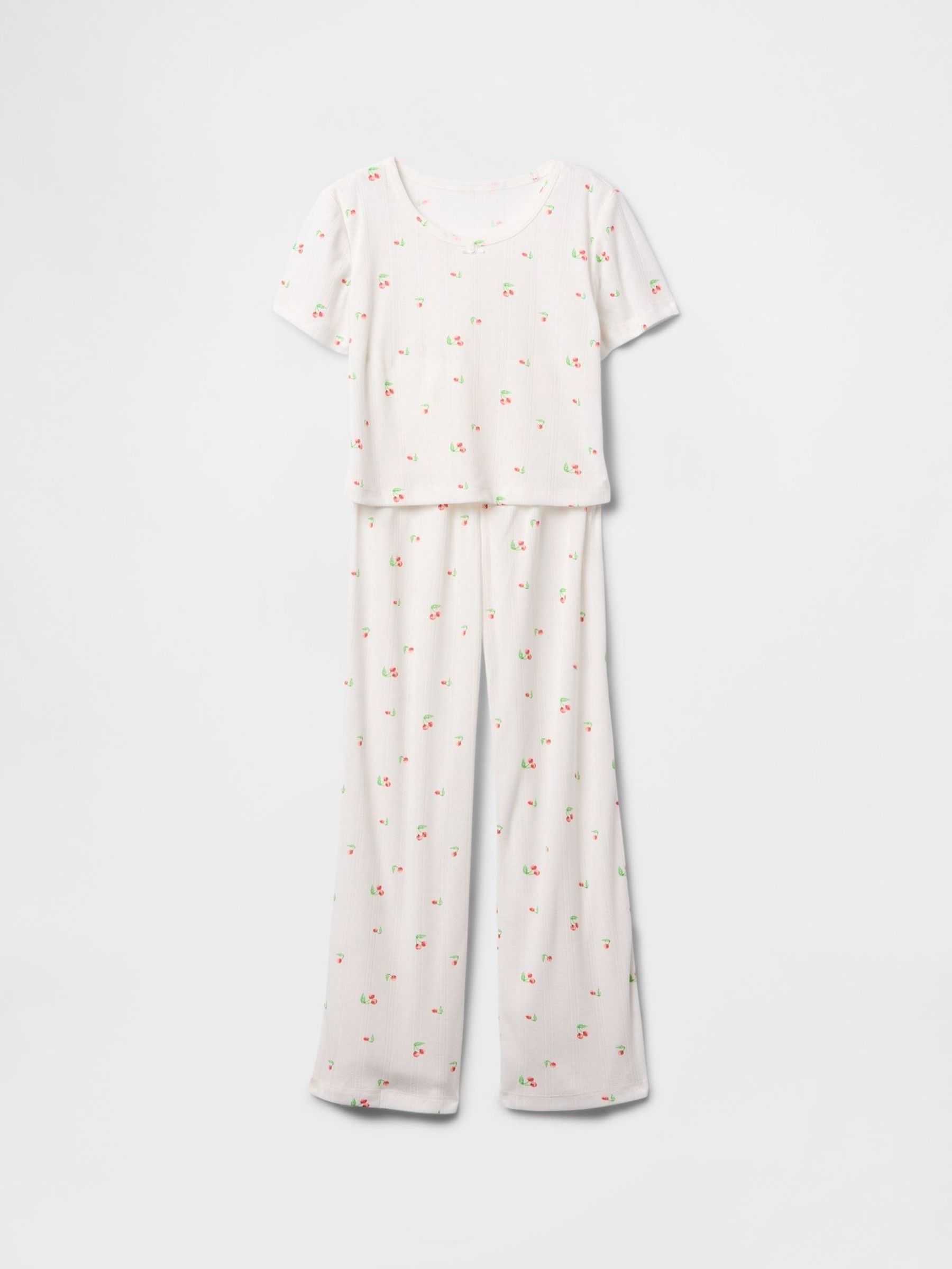 White Cherry Pointelle Long Pyjamas (6-13yrs) (F63867) | £30