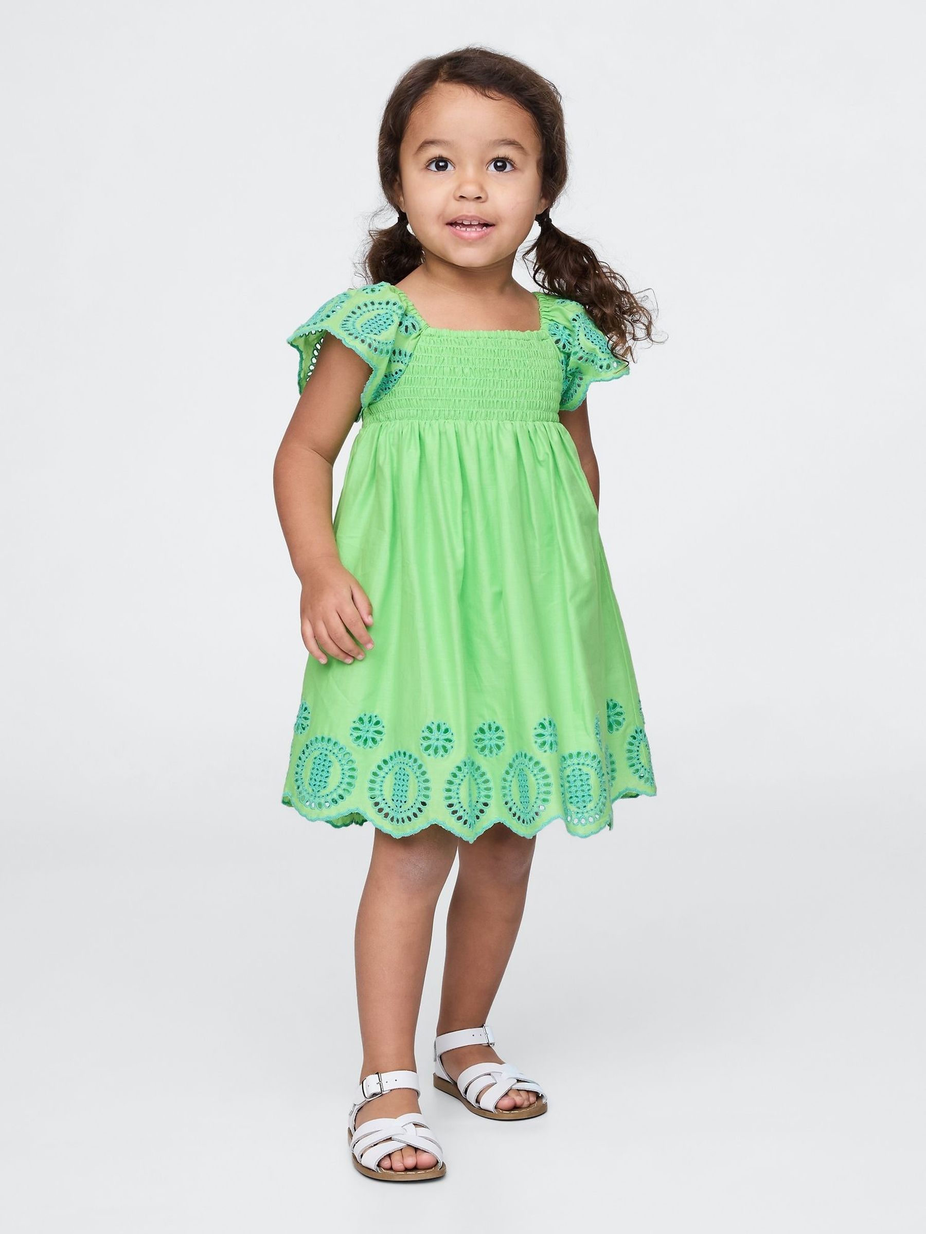 Green Smocked Eyelet Dress (6mths-5yrs) (F64048) | £30