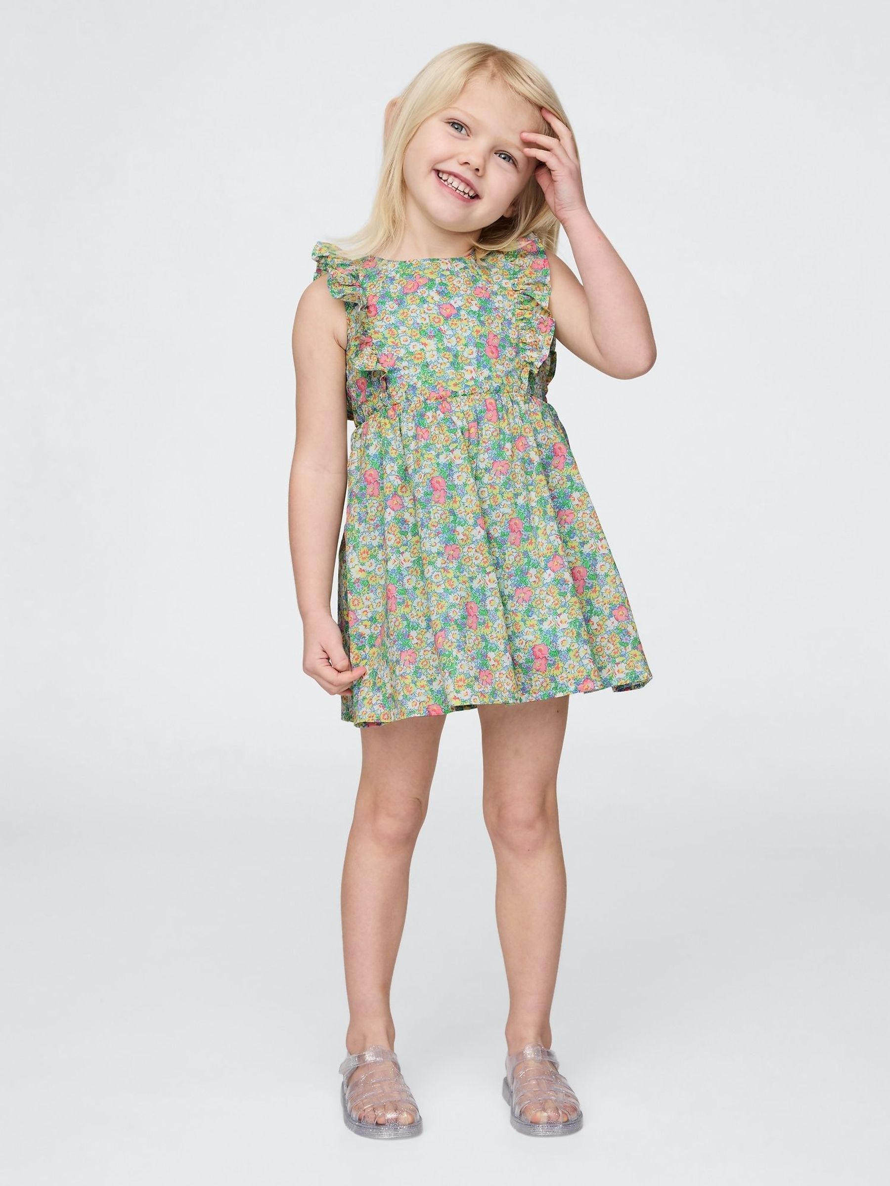 Green Ruffle Floral Dress (6mths-5yrs) (F64050) | £25