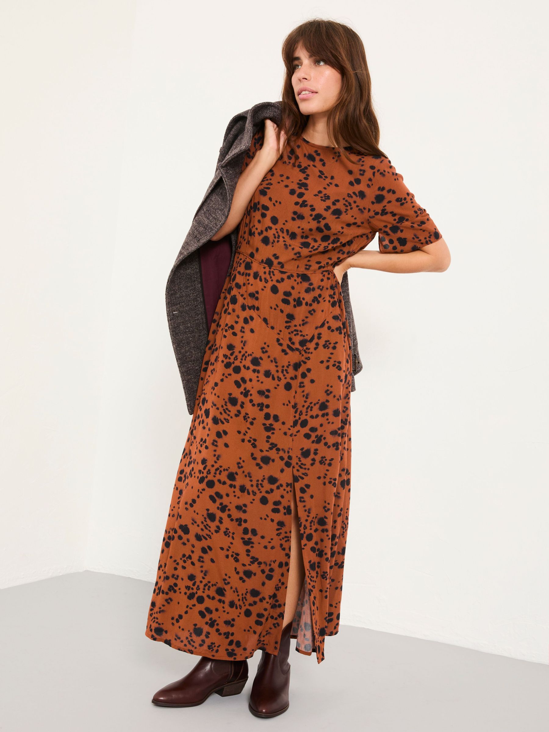 Winona Tan Brown Animal Spot Petite Midi Dress (F64149) | £75