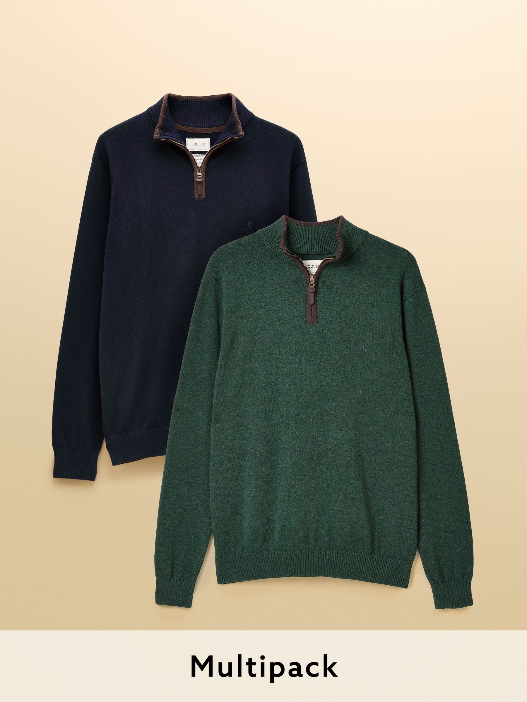 Hillside Green & Navy Quarter Zip Knitted Jumpers 2 Pack (F65828) | £85