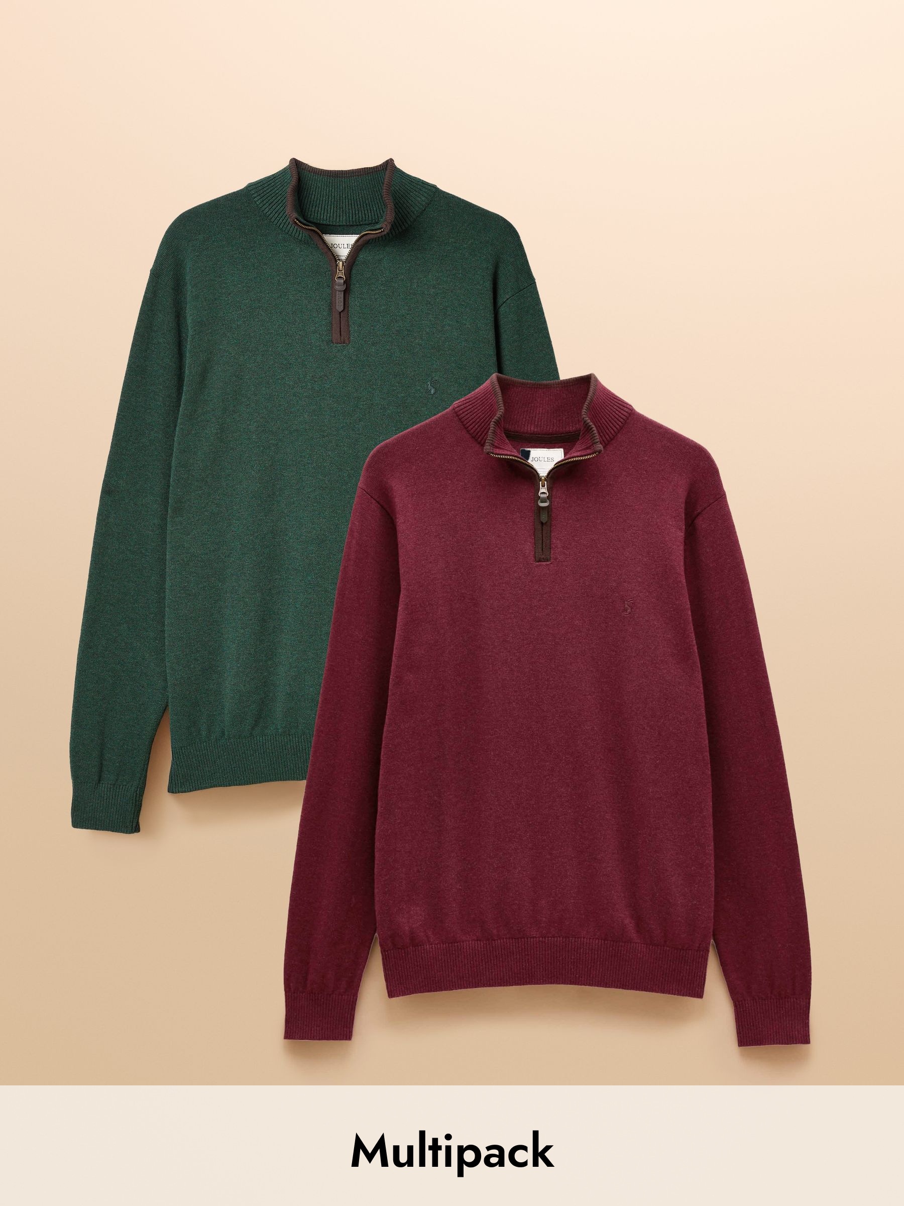 Hillside Burgundy & Green Quarter Zip Knitted Jumpers 2 Pack