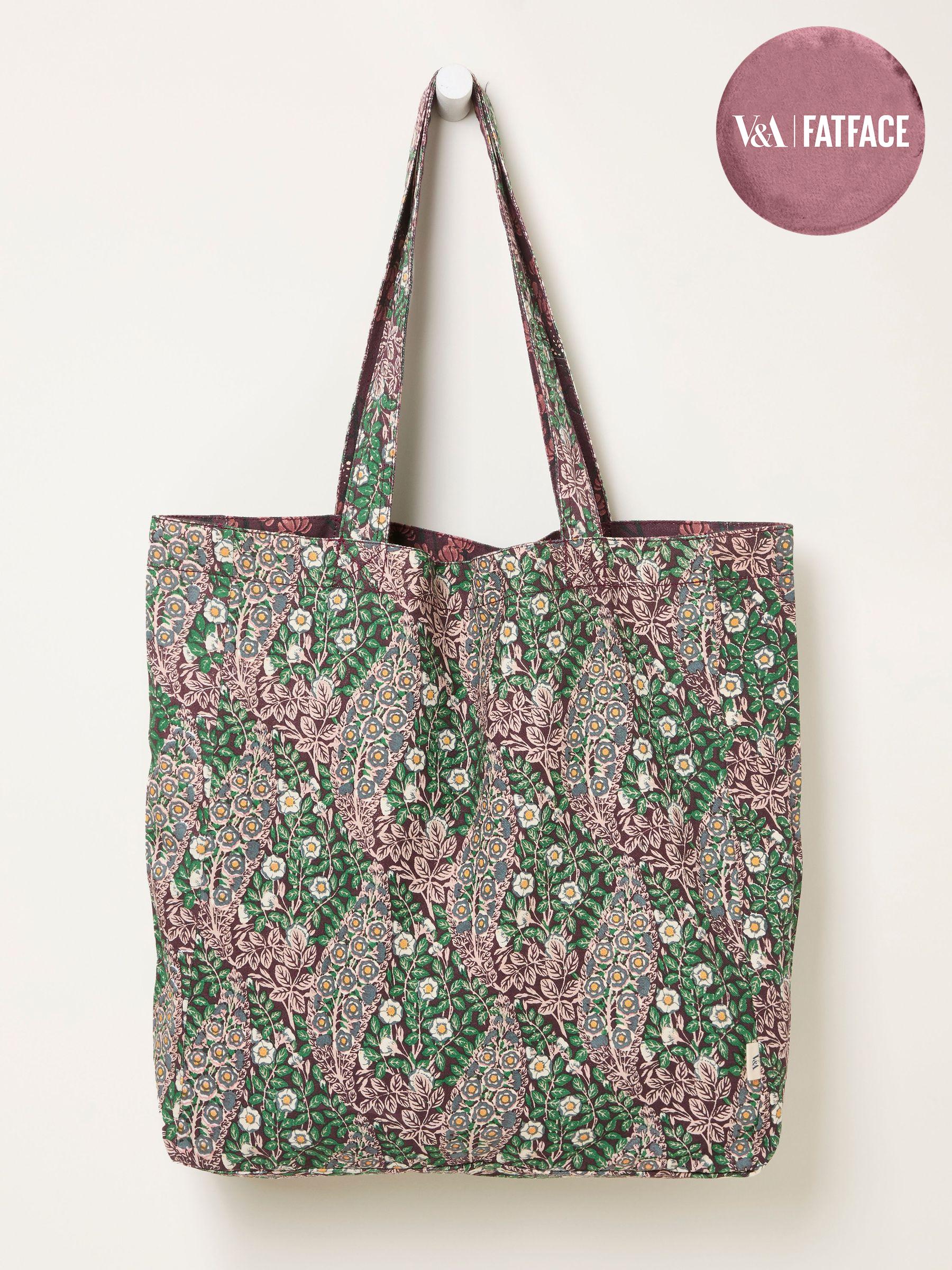 Burgundy Red Japanese Rose & Meadow Floral Reversible Tote Bag (F65867) | £17.50