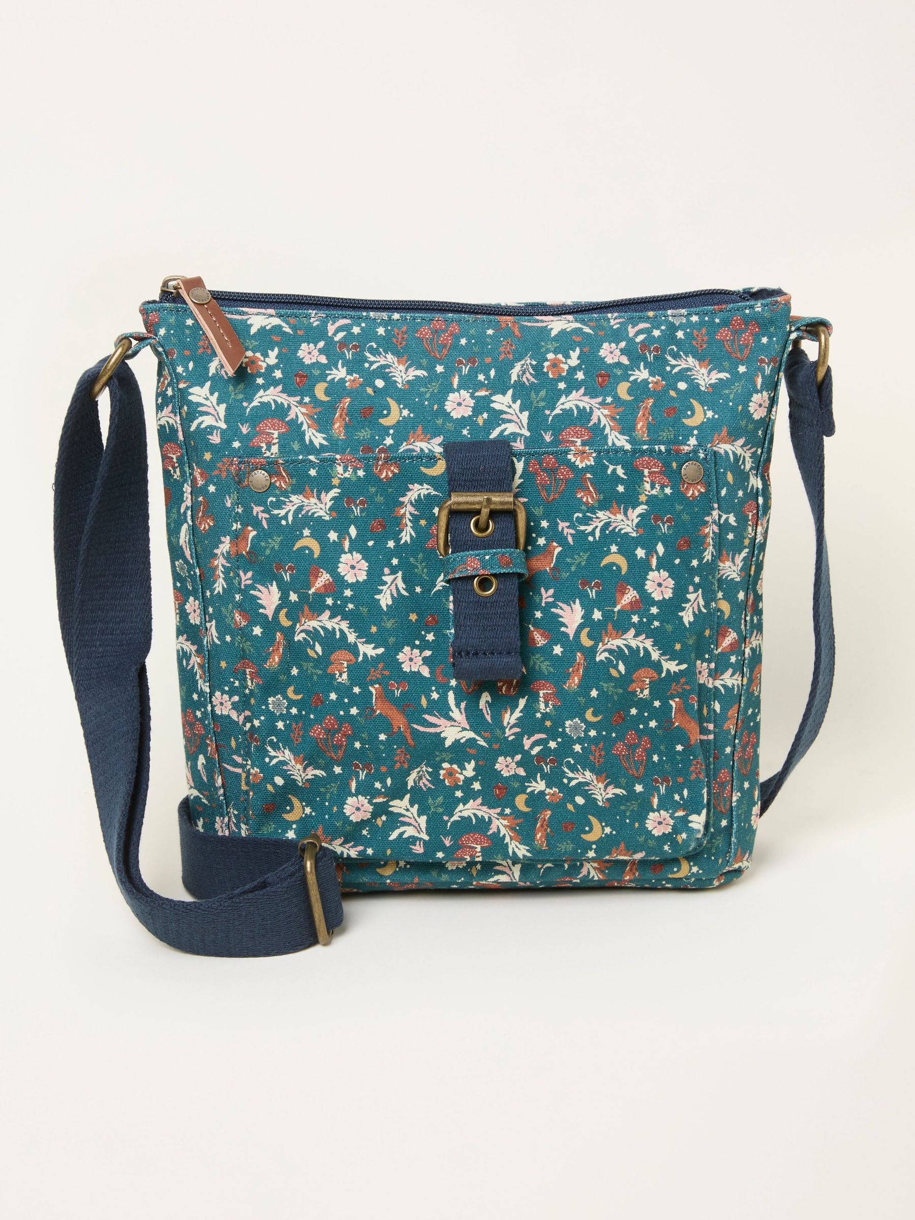 Teal Blue Canvas Woodland Print Crossbody Bag (F65897) | £32.50