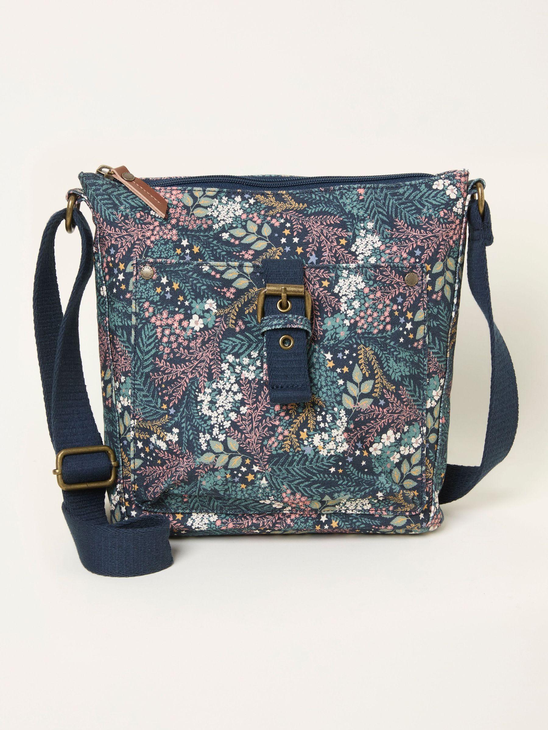 Teal Blue Canvas Floral Print Crossbody Bag (F65905) | £32.50