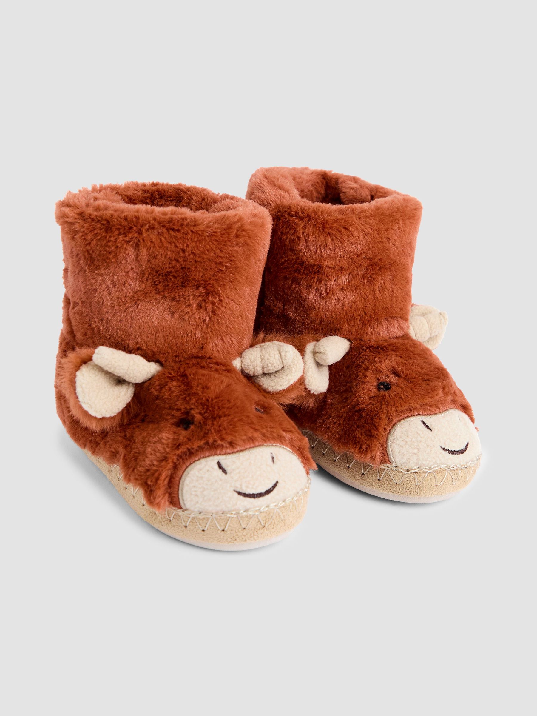 Rust Highland Cow Plush Slipper Boots (F67059) | £19.50