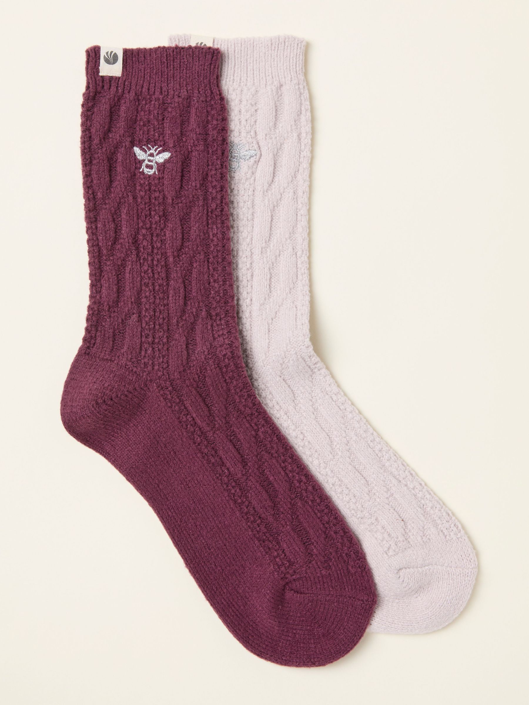 Purple 2 Pairs of Bee Embroidered Cosy Socks (F67478) | £14