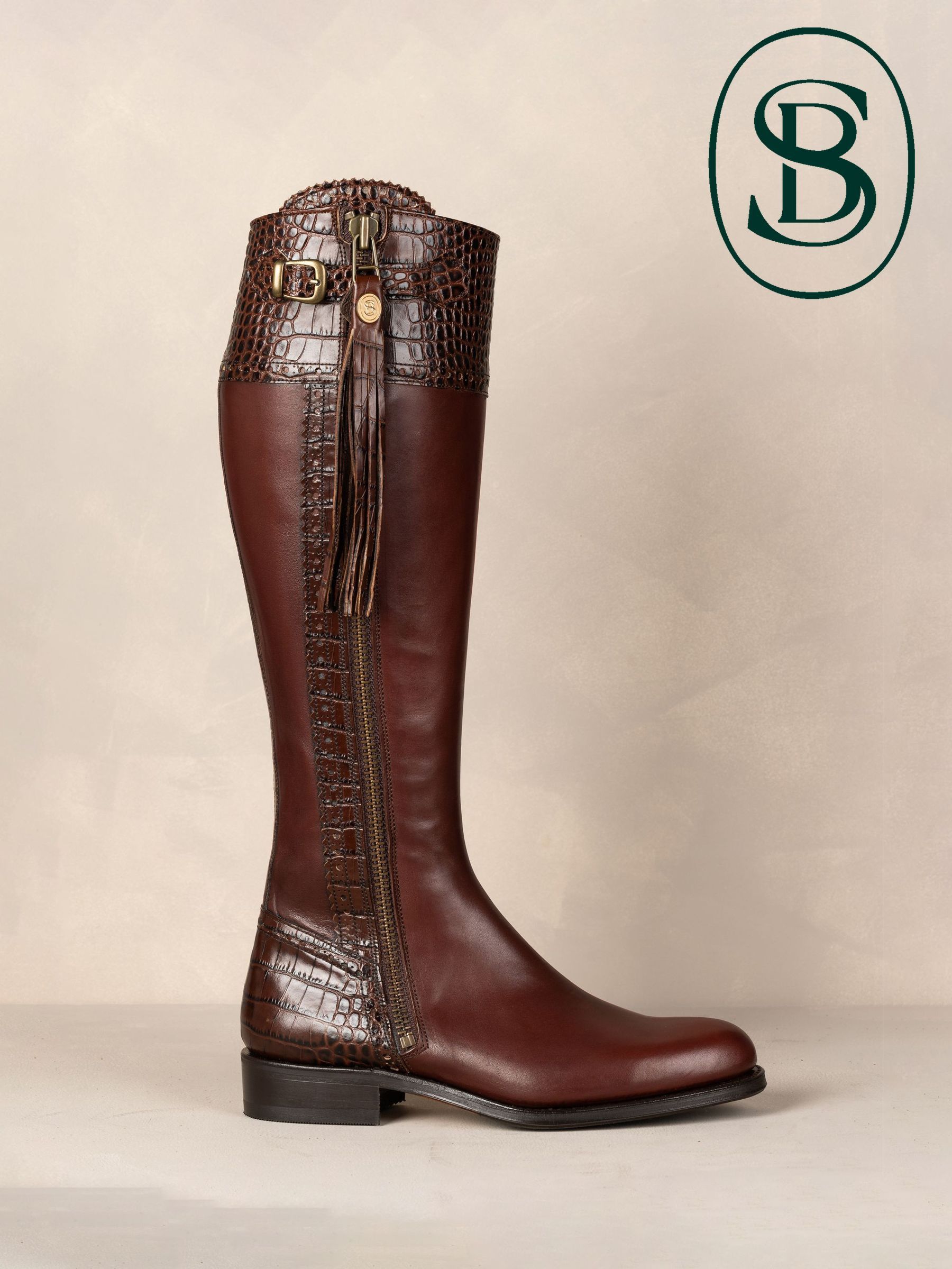 The Spanish Boot Company Brown Tall Spanish Riding Boots Mock Croc (F67861) | £325