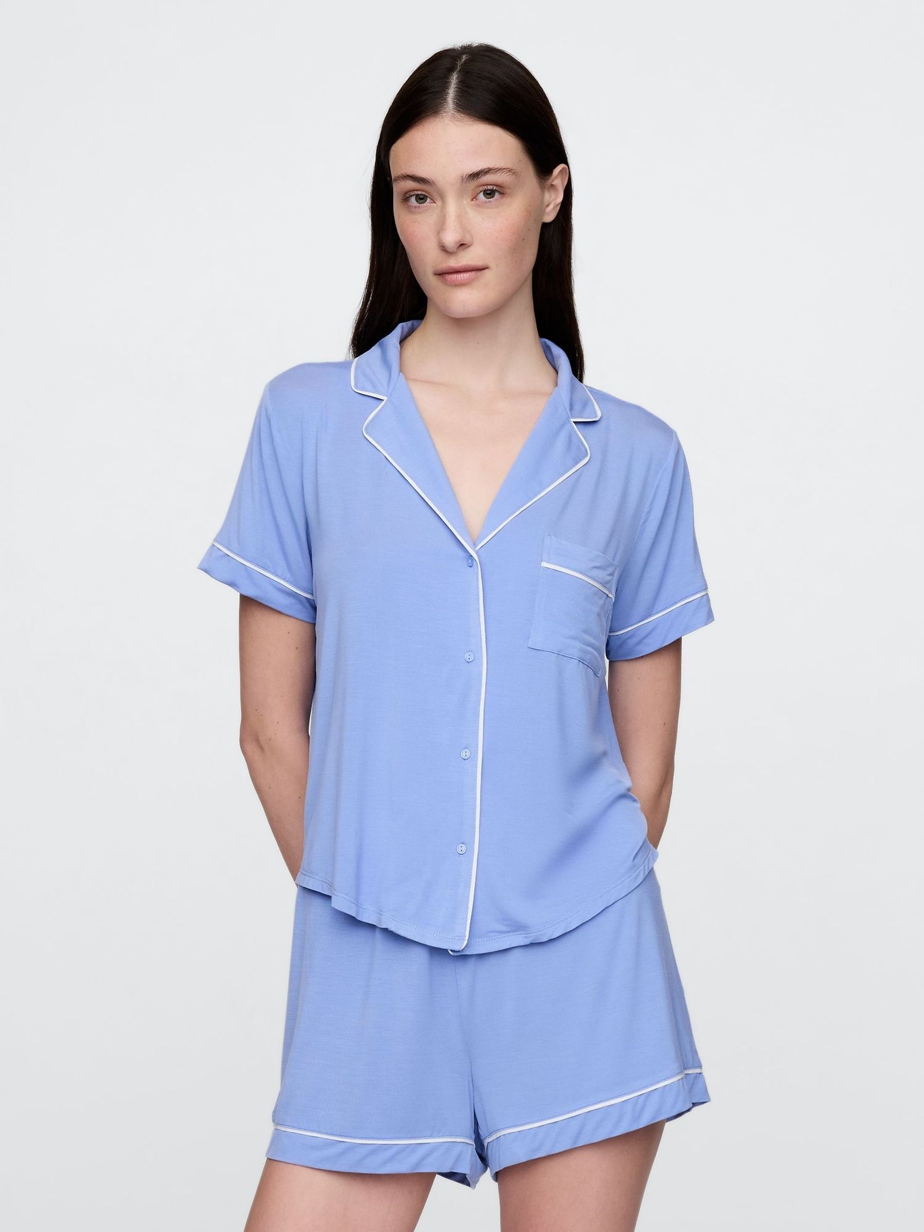 Blue Modal Short Sleeve Pyjama Top (F68097) | £25