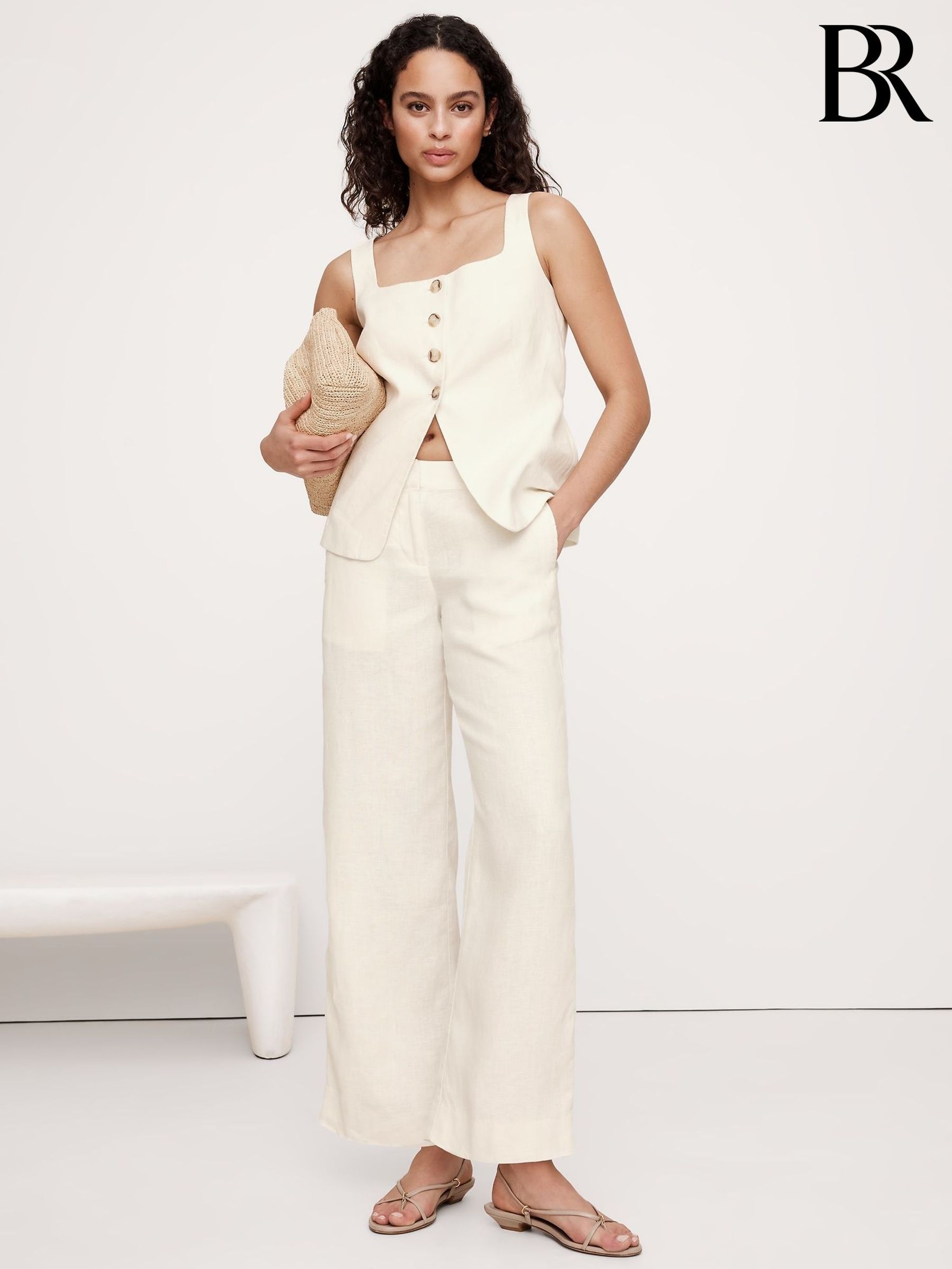 Banana Republic White The Everyday Wide-Leg Linen Trousers (F68103) | £95