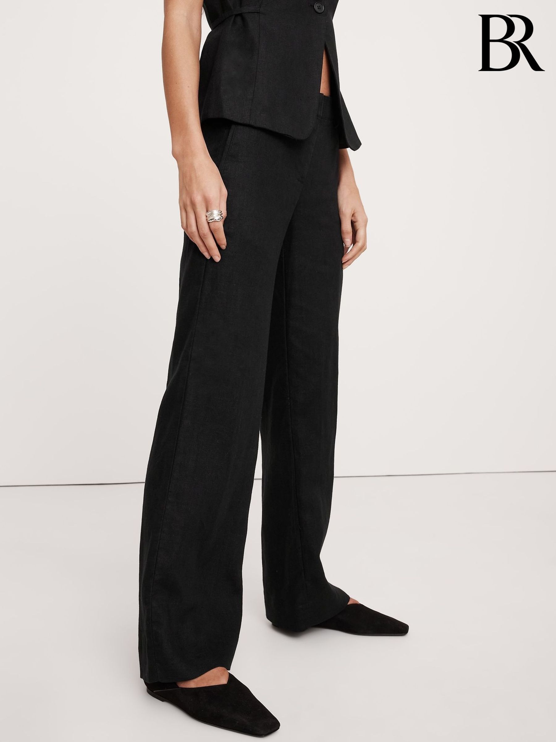 Banana Republic Black The Everyday Wide-Leg Linen Trousers (F68104) | £95