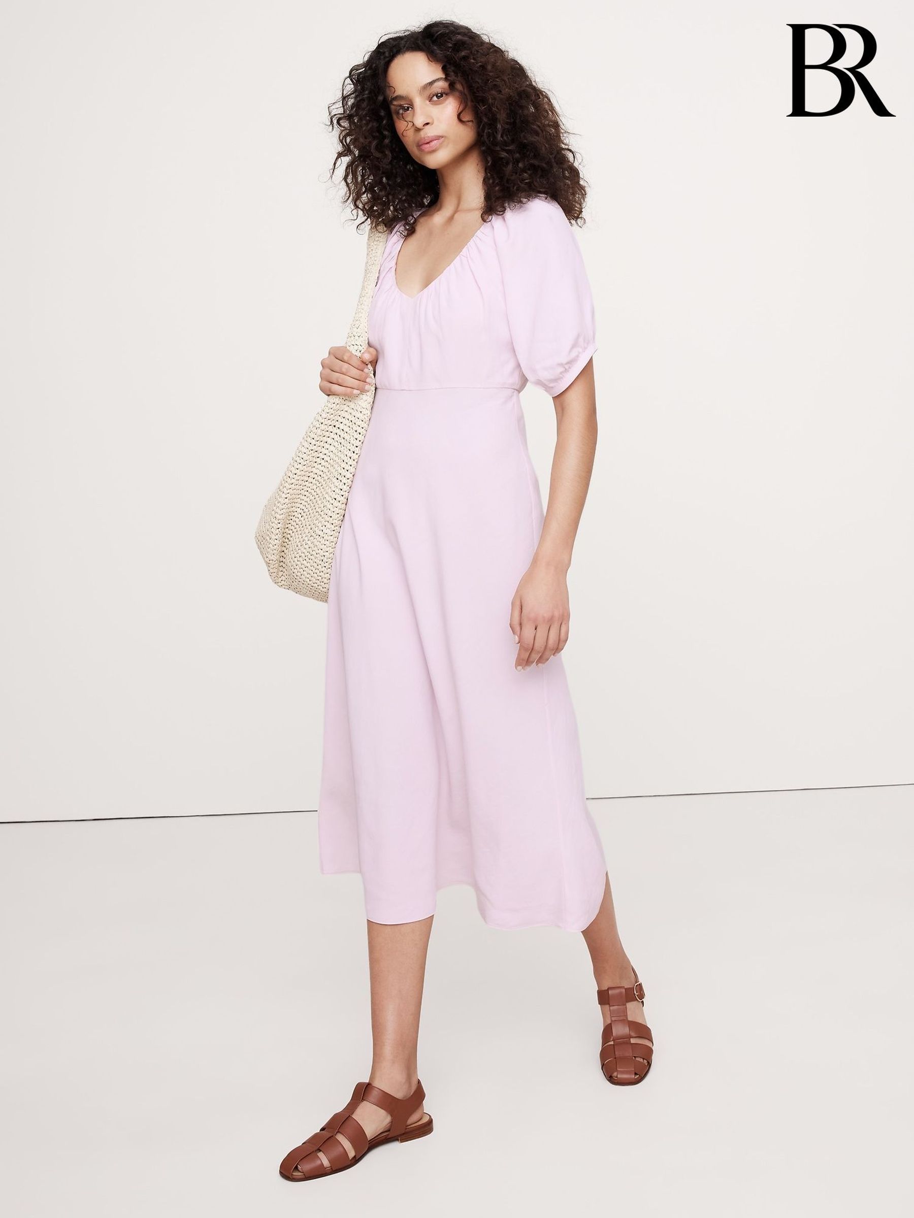 Banana Republic Purple Viscose-Linen Dupioni Ruched Long Midi Dress (F68105) | £150