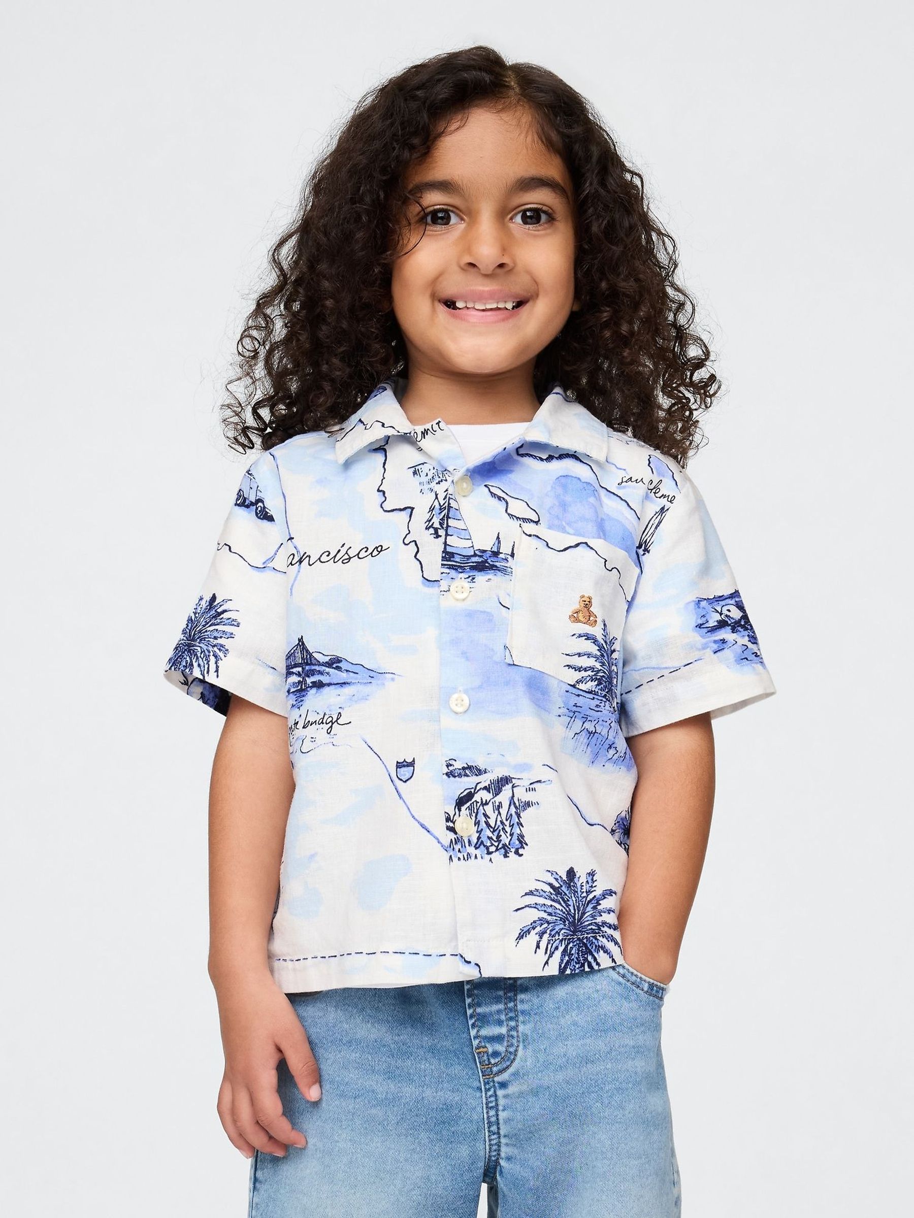 Blue Linen-Cotton Cabana Shirt (6mths-5yrs) (F68317) | £20