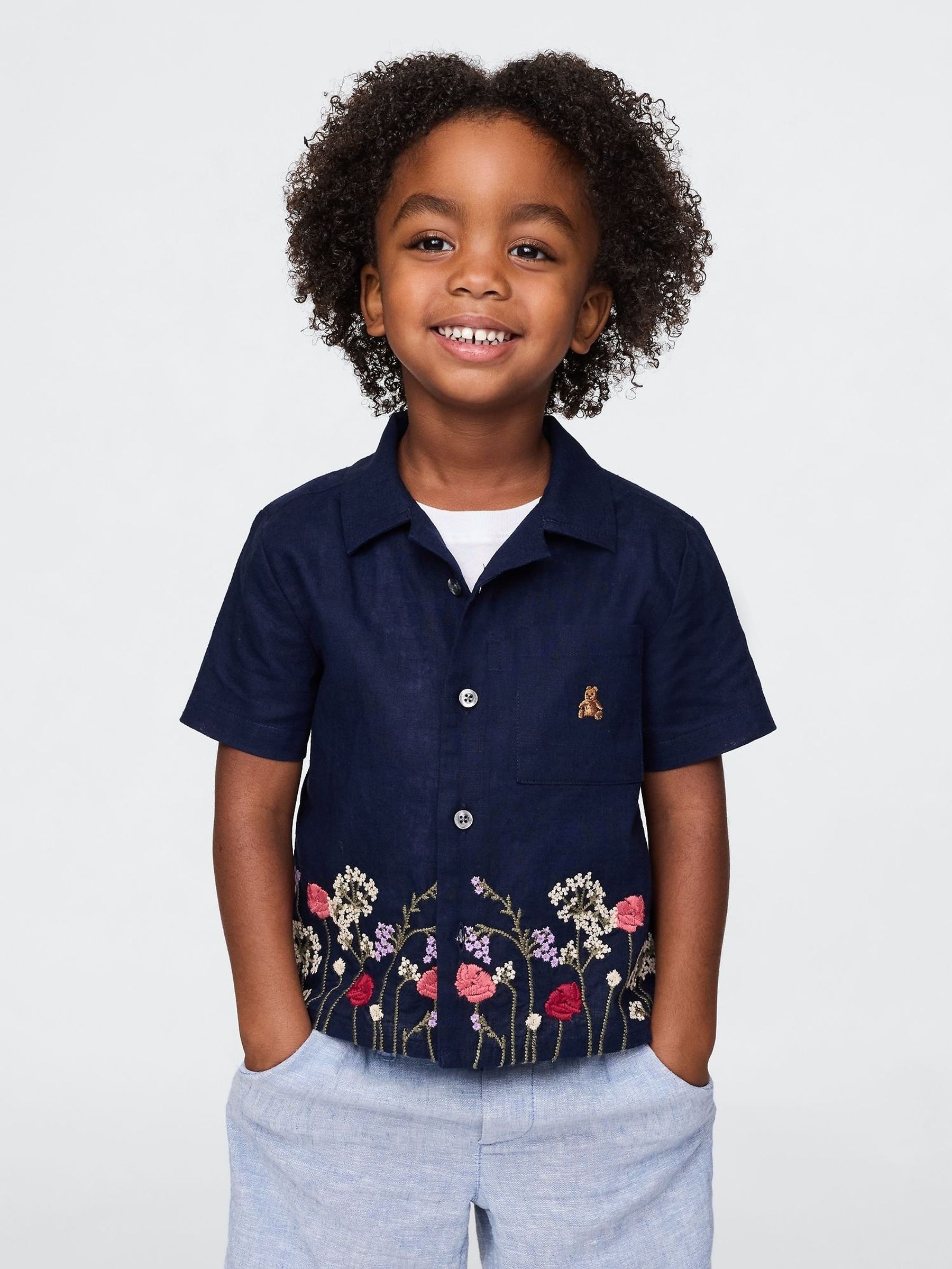 Navy Blue Linen-Cotton Cabana Shirt (6mths-5yrs) (F68325) | £20