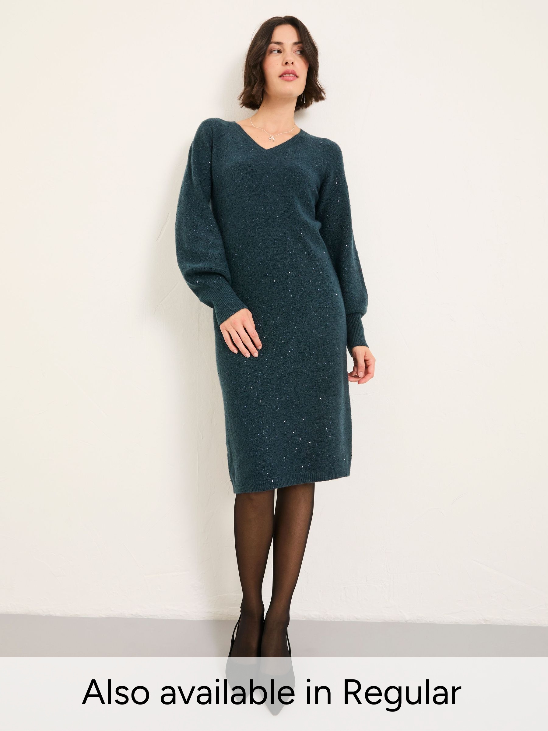 Teal Blue Petite Sparkle Knit Midi Dress (F69009) | £69