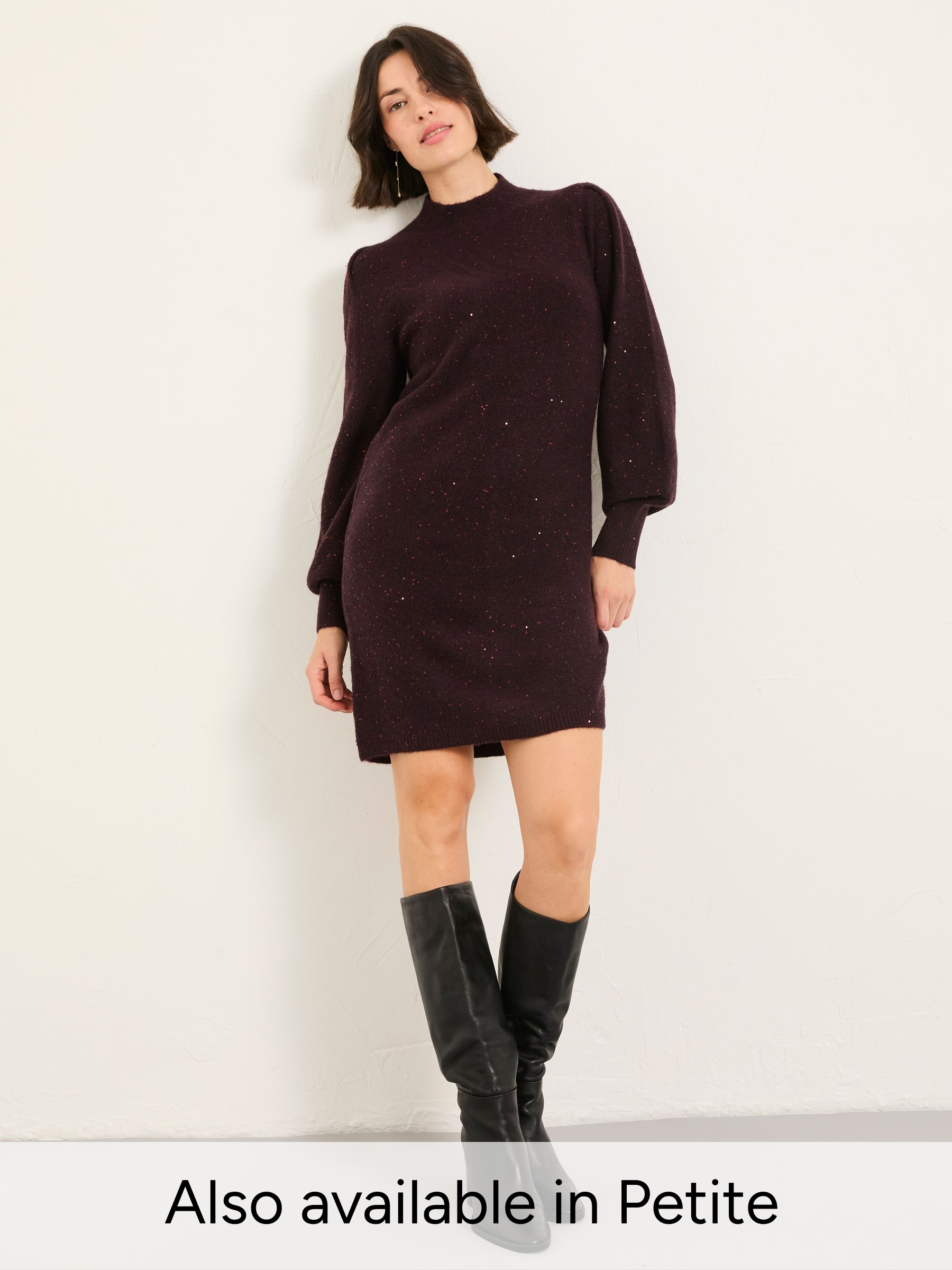 Burgundy Red Regular Sparkle Knit Dress (F69011) | £69