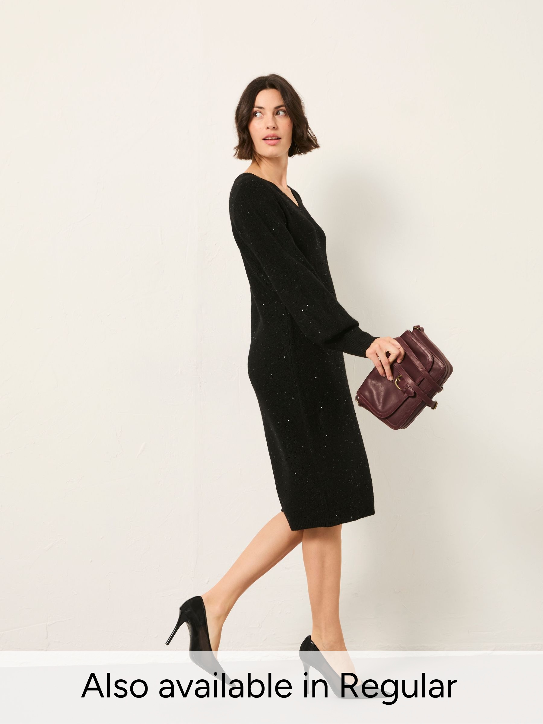 Black Petite Sparkle Knit Midi Dress (F69012) | £69