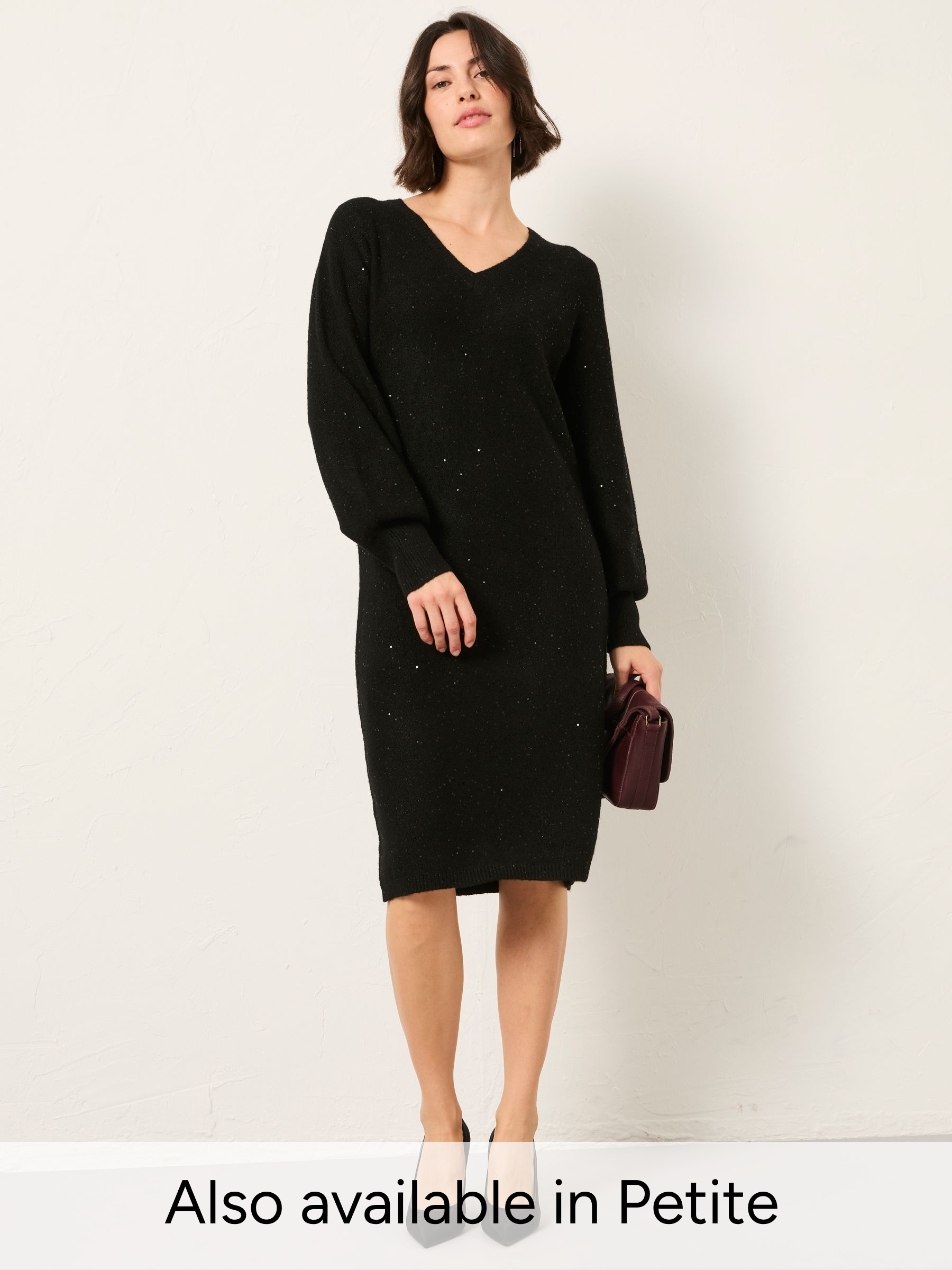 Black Regular Sparkle Knit Midi Dress (F69021) | £69