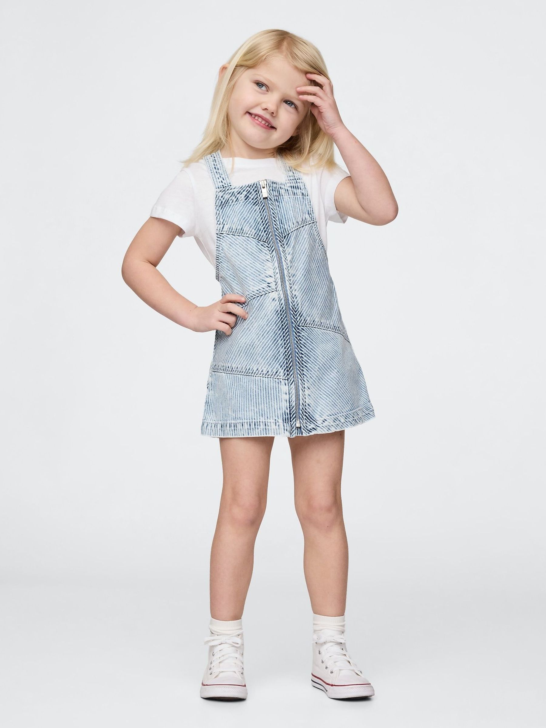 Blue Cotton Patchwork Striped Denim Pinafore Dress (6mths-5yrs) (F69144) | £25