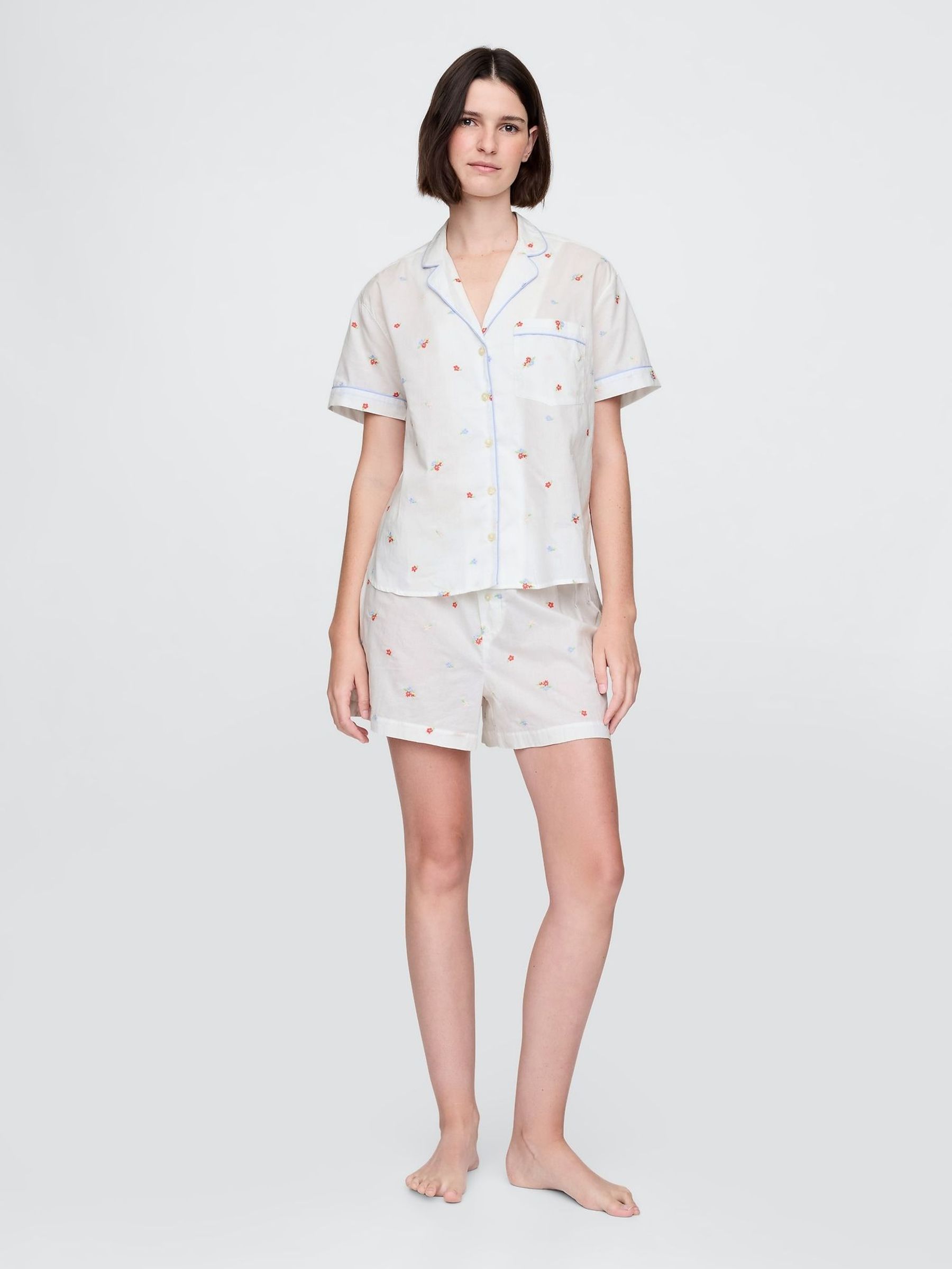 White Floral Embroidered Pyjama Boxer Shorts (F69164) | £25