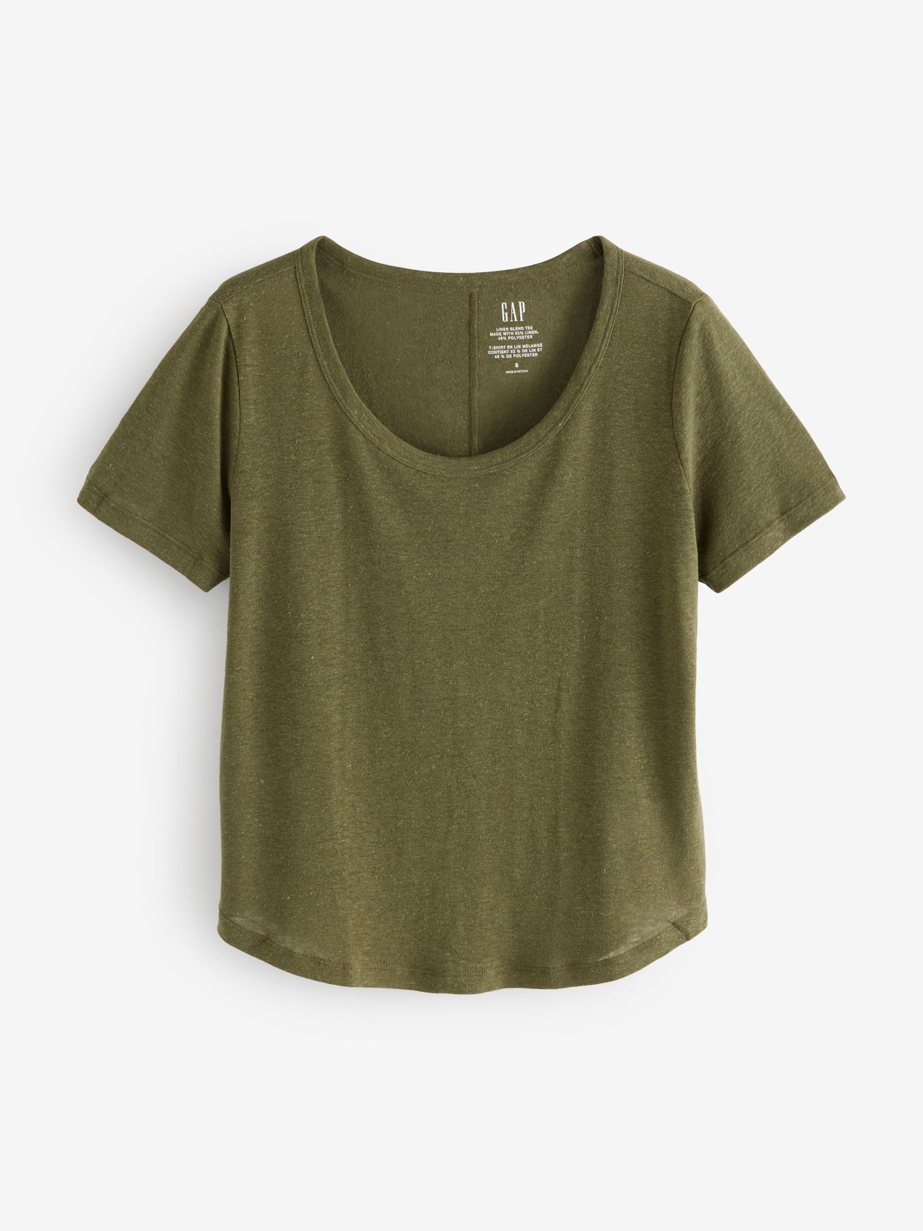 Khaki Green Linen Blend Short Sleeve Scoop Neck T-Shirt (F69174) | £25