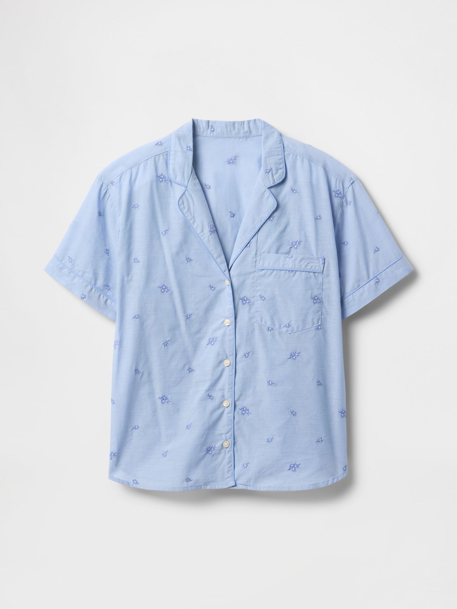 Blue Floral Cotton Embroidered Pyjama Shirt (F69176) | £40